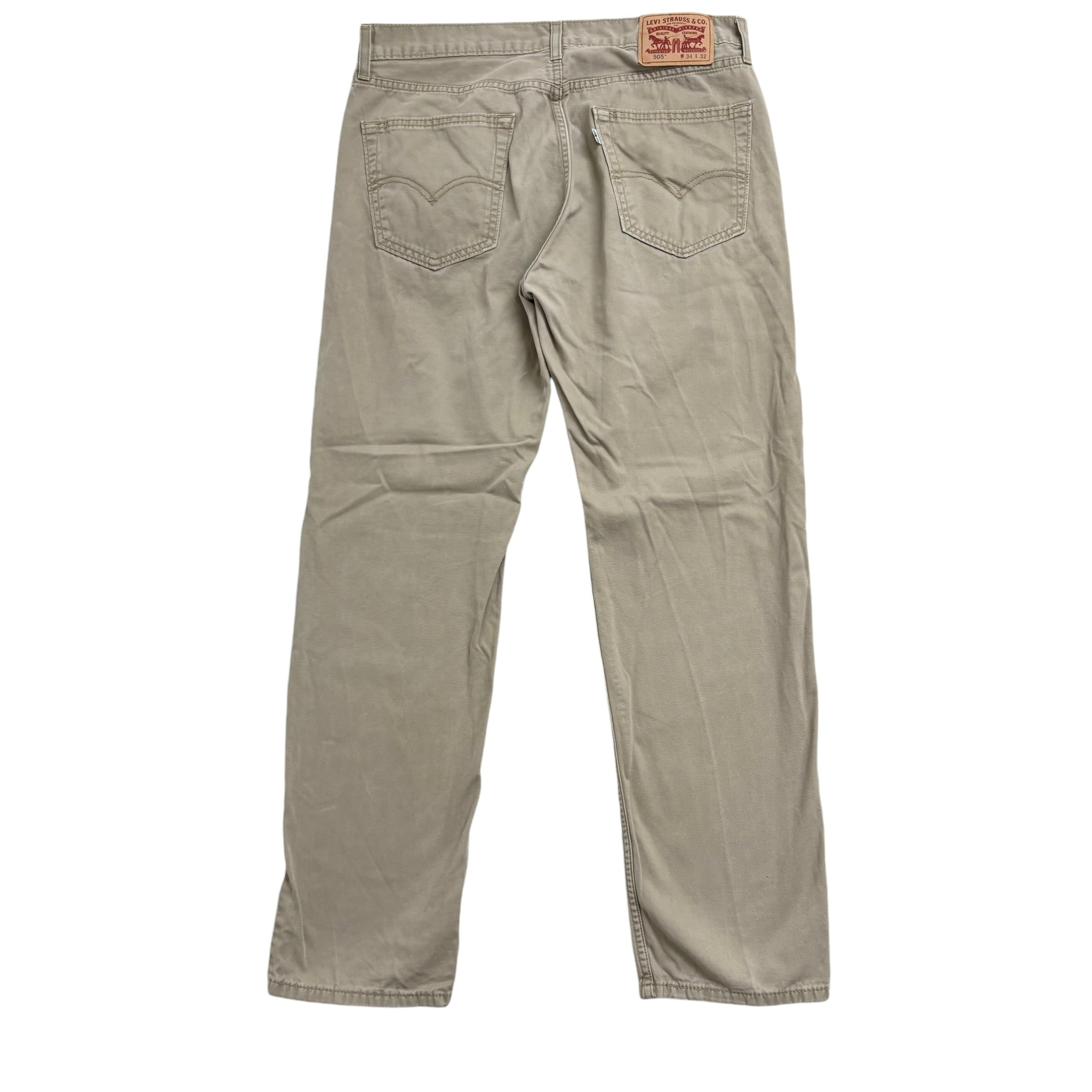 Levis 505 Trousers W33 L31 Mens Beige Stone Regular Straight Fit Cotton Pants