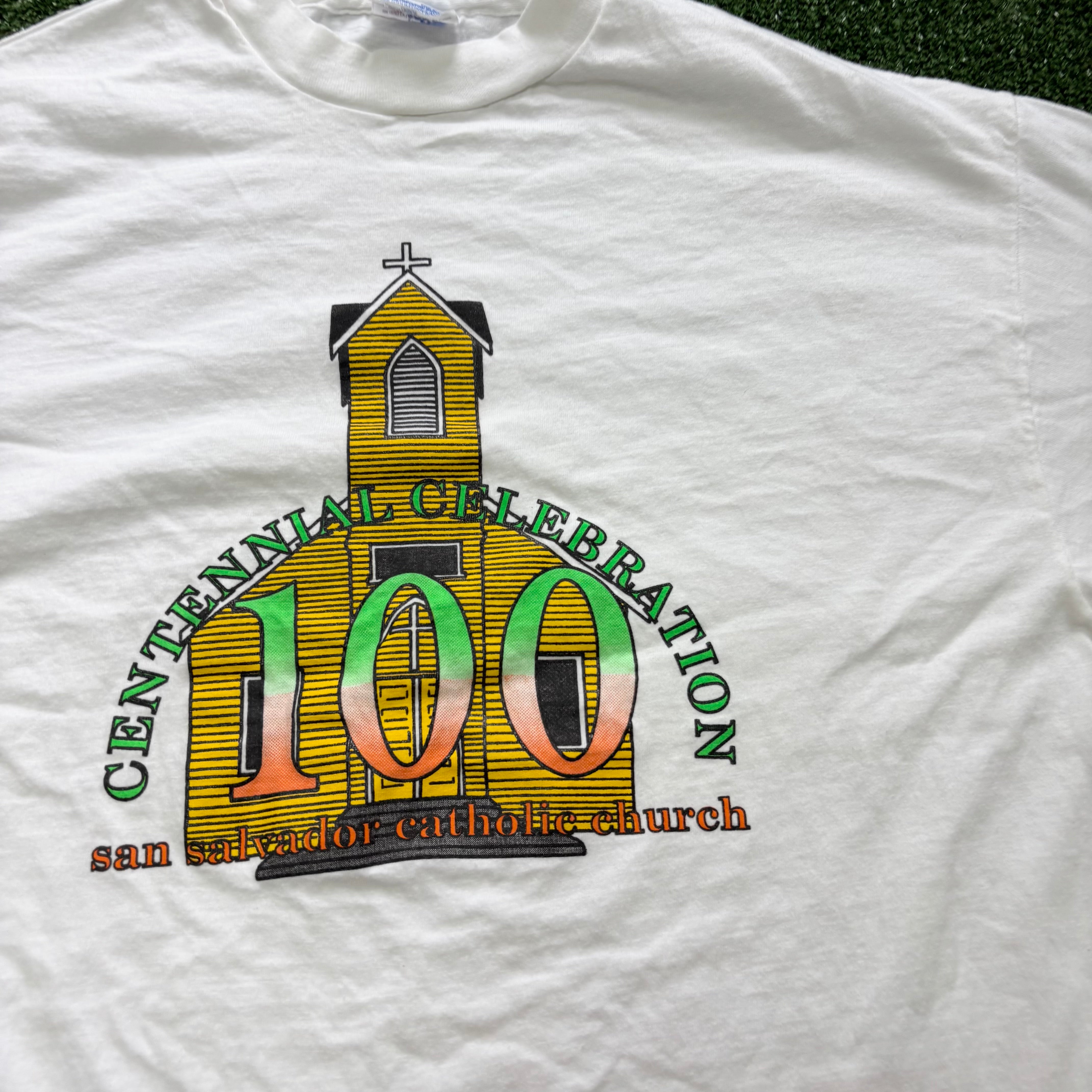Vintage T Shirt Mens Large White Single Stitch Graphic Print 90s USA (E)