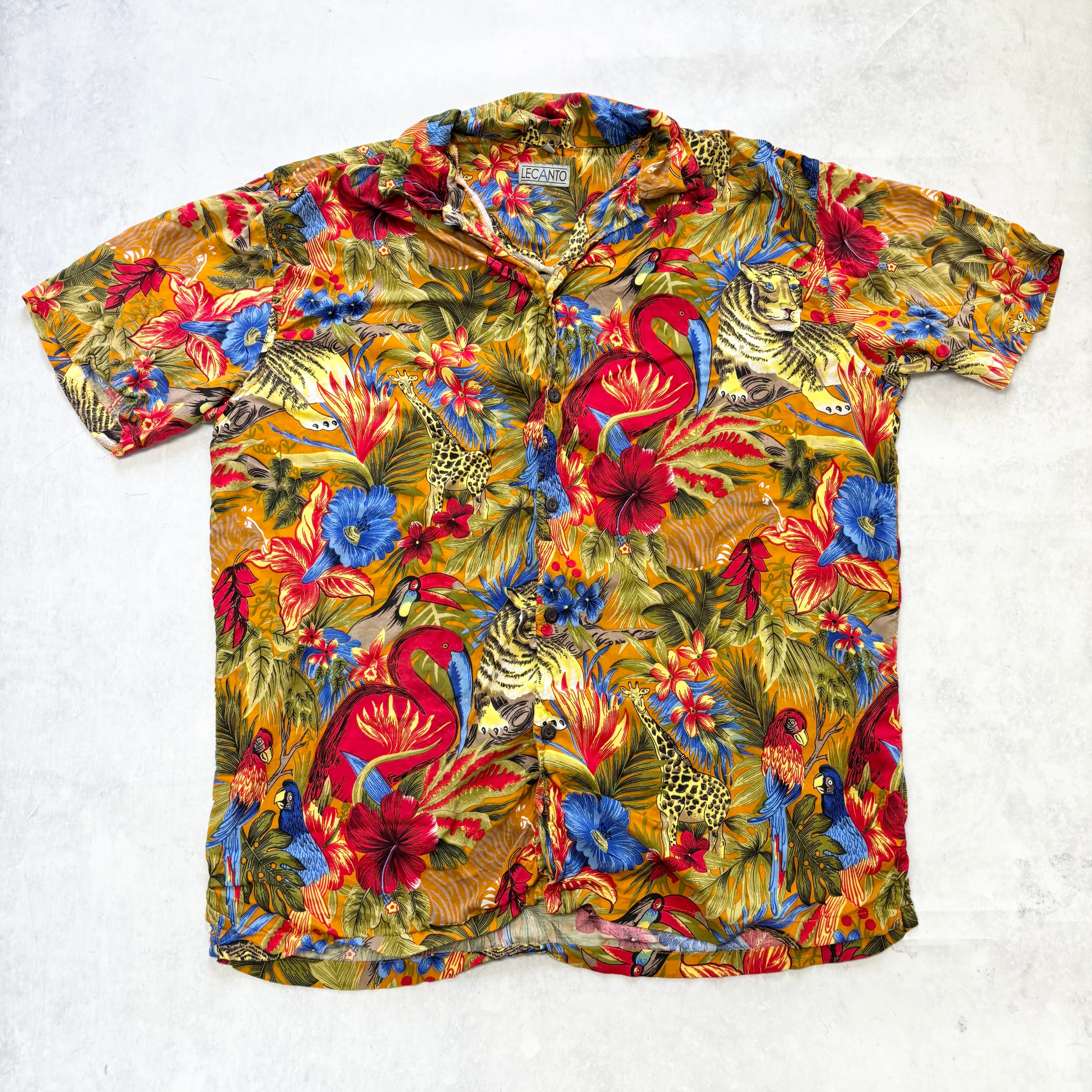 Hawaiian Shirt Mens XL Orange Floral Aloha Short Sleeve Viscose Funky (E)