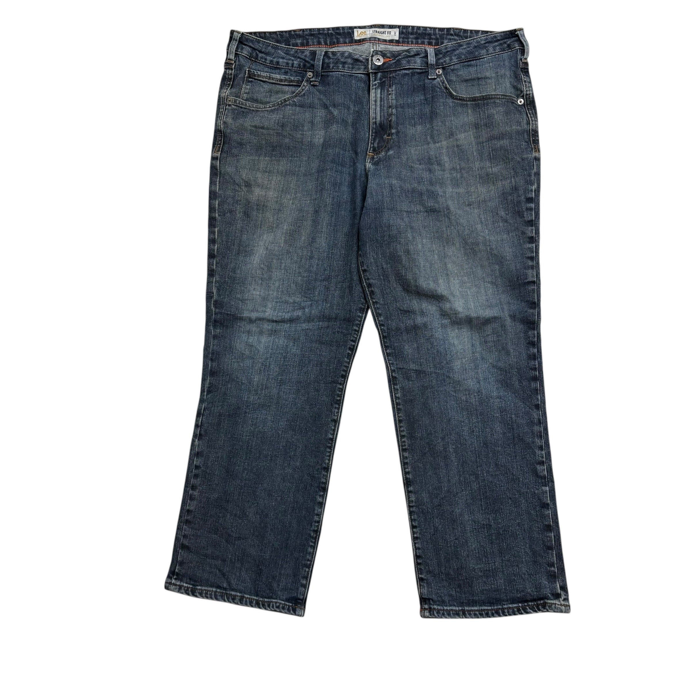 Lee Jeans W42 L29 Mens Mid Blue Regular Straight Fit Stretch Denim