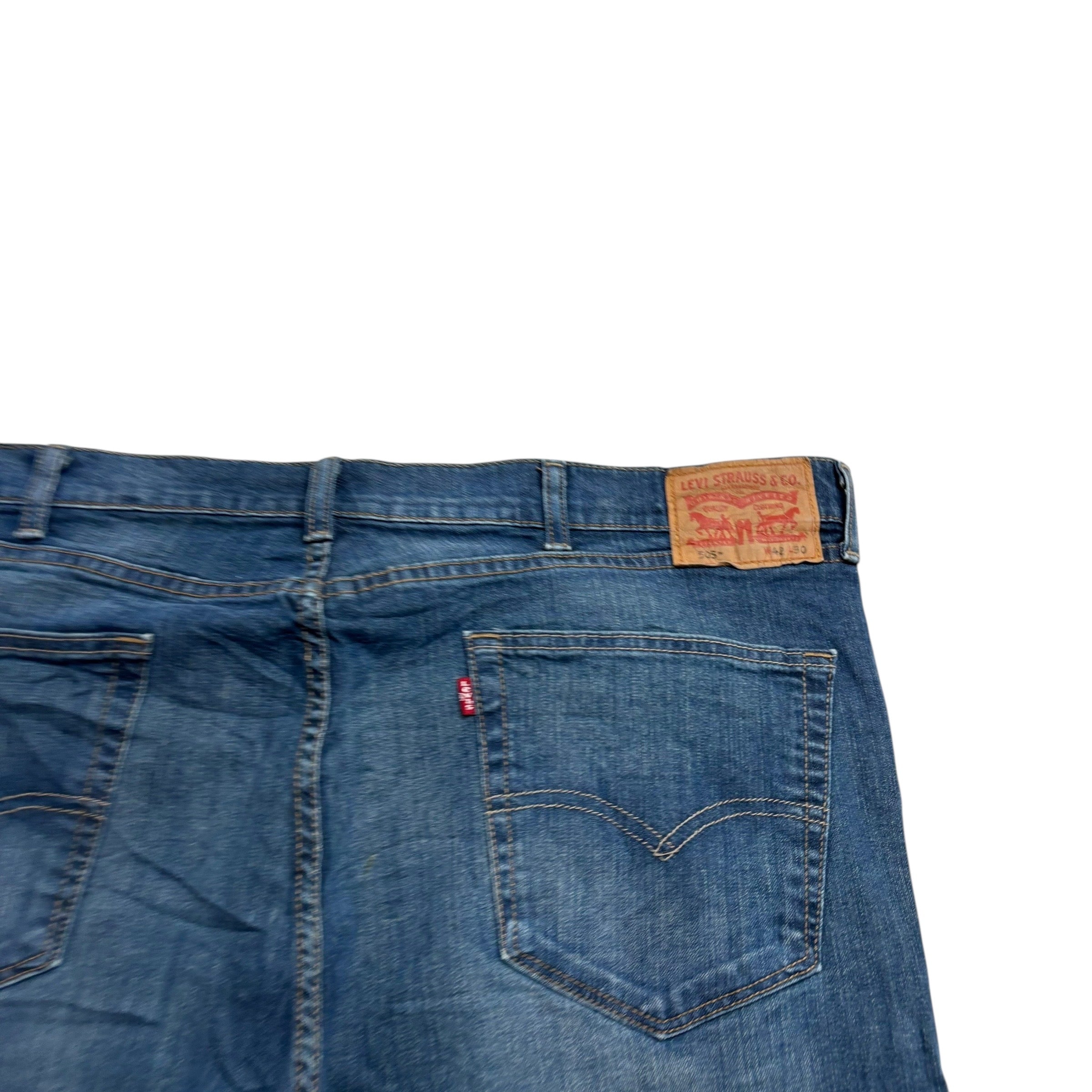 Levis 505 Jeans W42 L30 Mens Dark Blue Regular Straight Fit Stretch Denim (E)