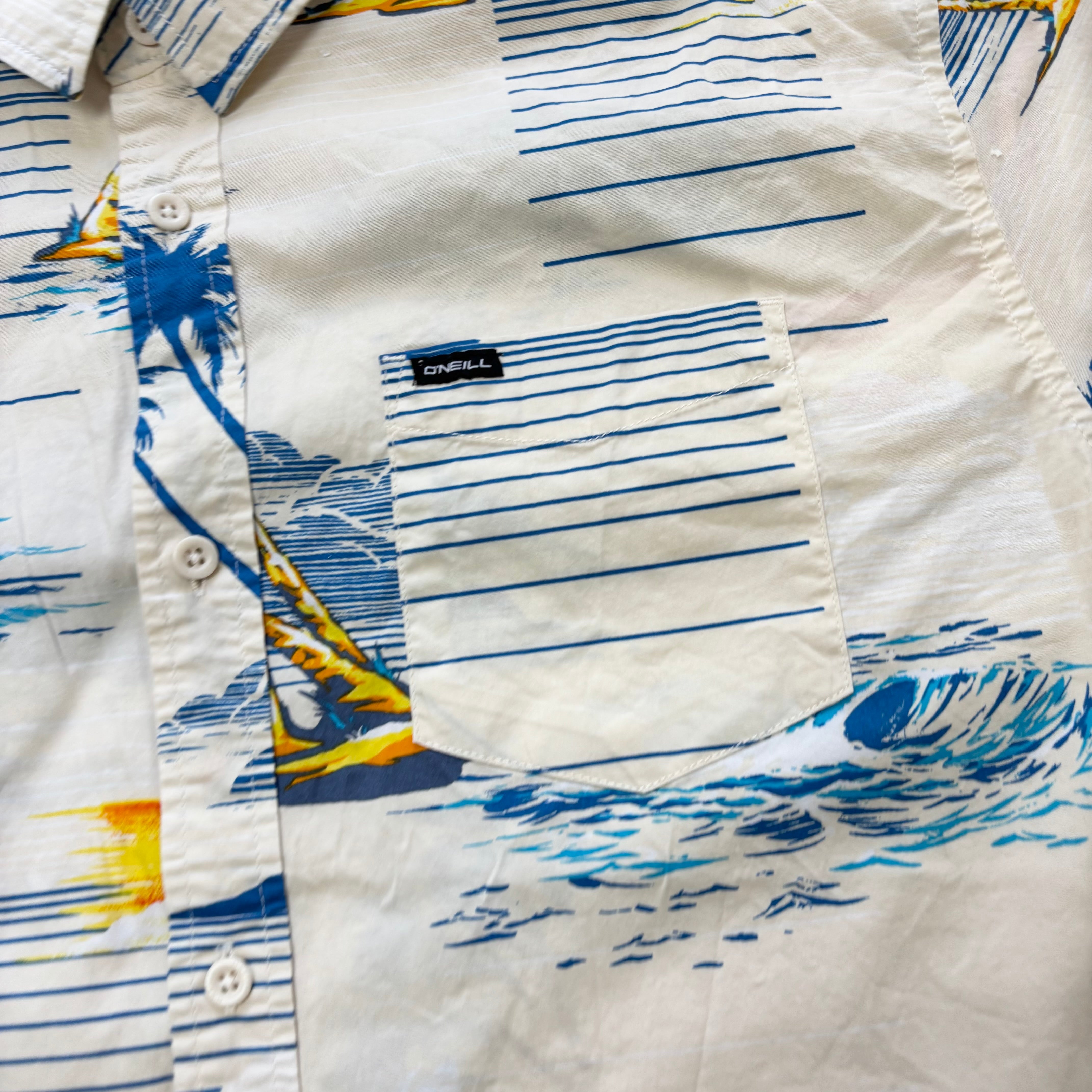 ONeil Hawaiian Shirt Mens XL Yellow Surf Beach Short Sleeve Cotton Slim (E)
