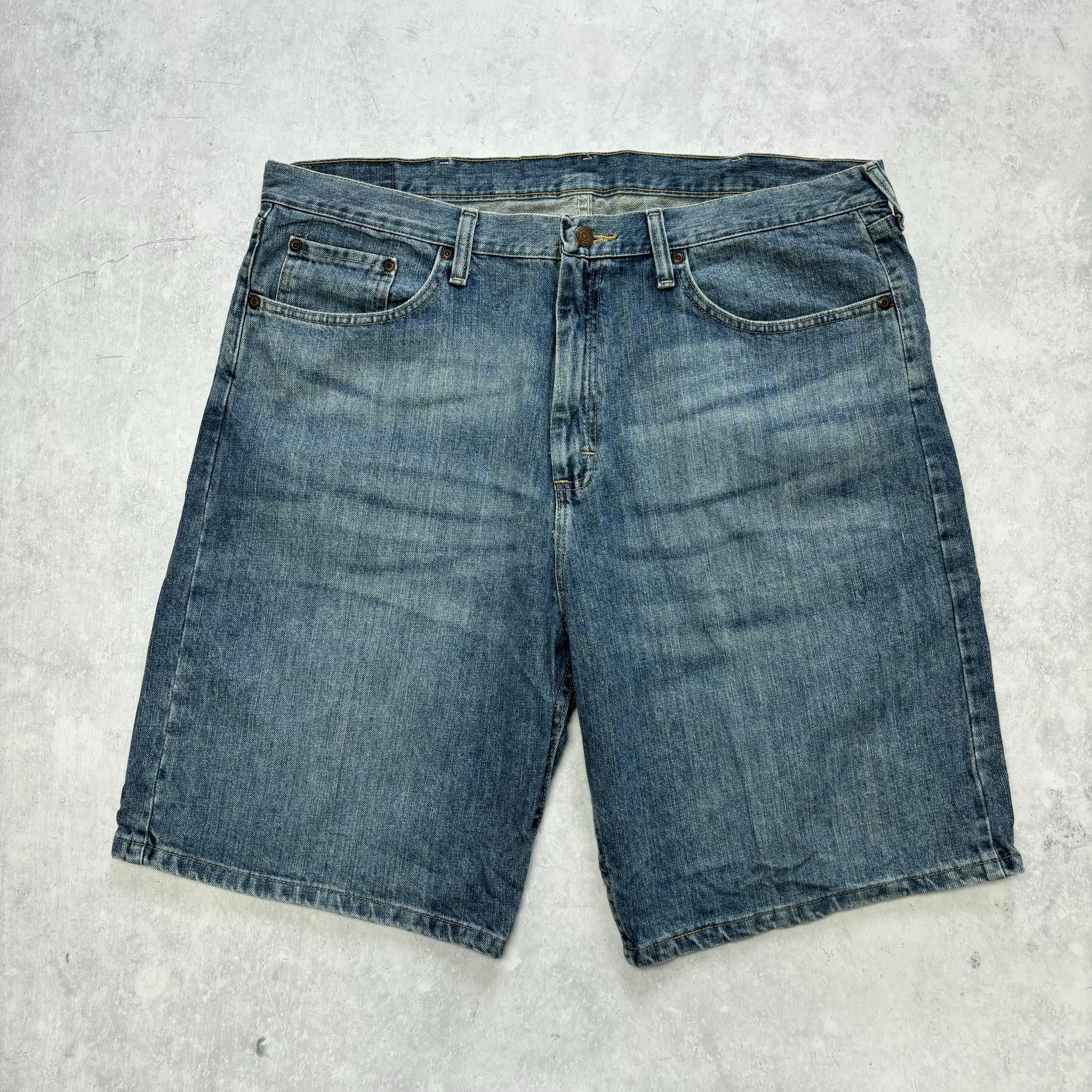 Vintage Wrangler Jorts W38 Mens Denim Shorts Mid Blue Baggy Relaxed Fit