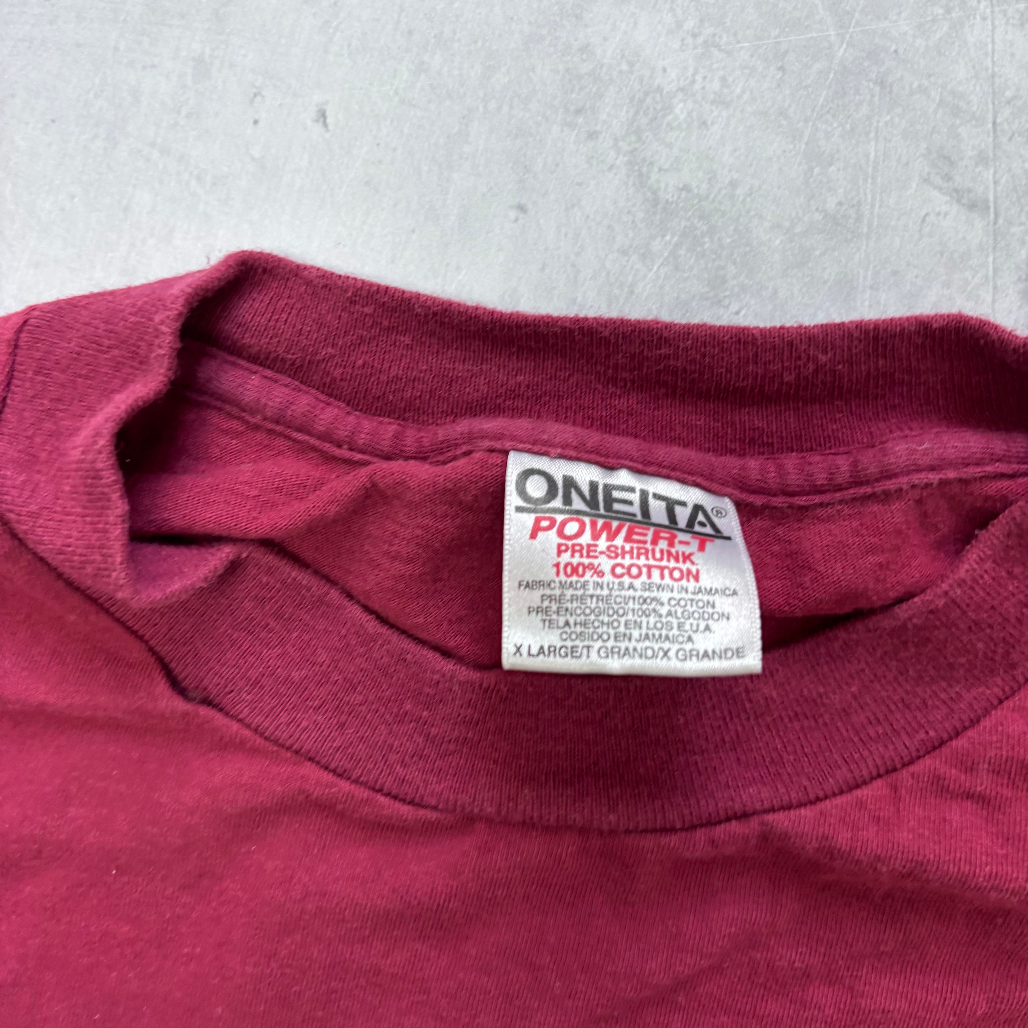 Vintage T Shirt Mens XL Burgundy Single Stitch Graphic Print 90s USA College (E)