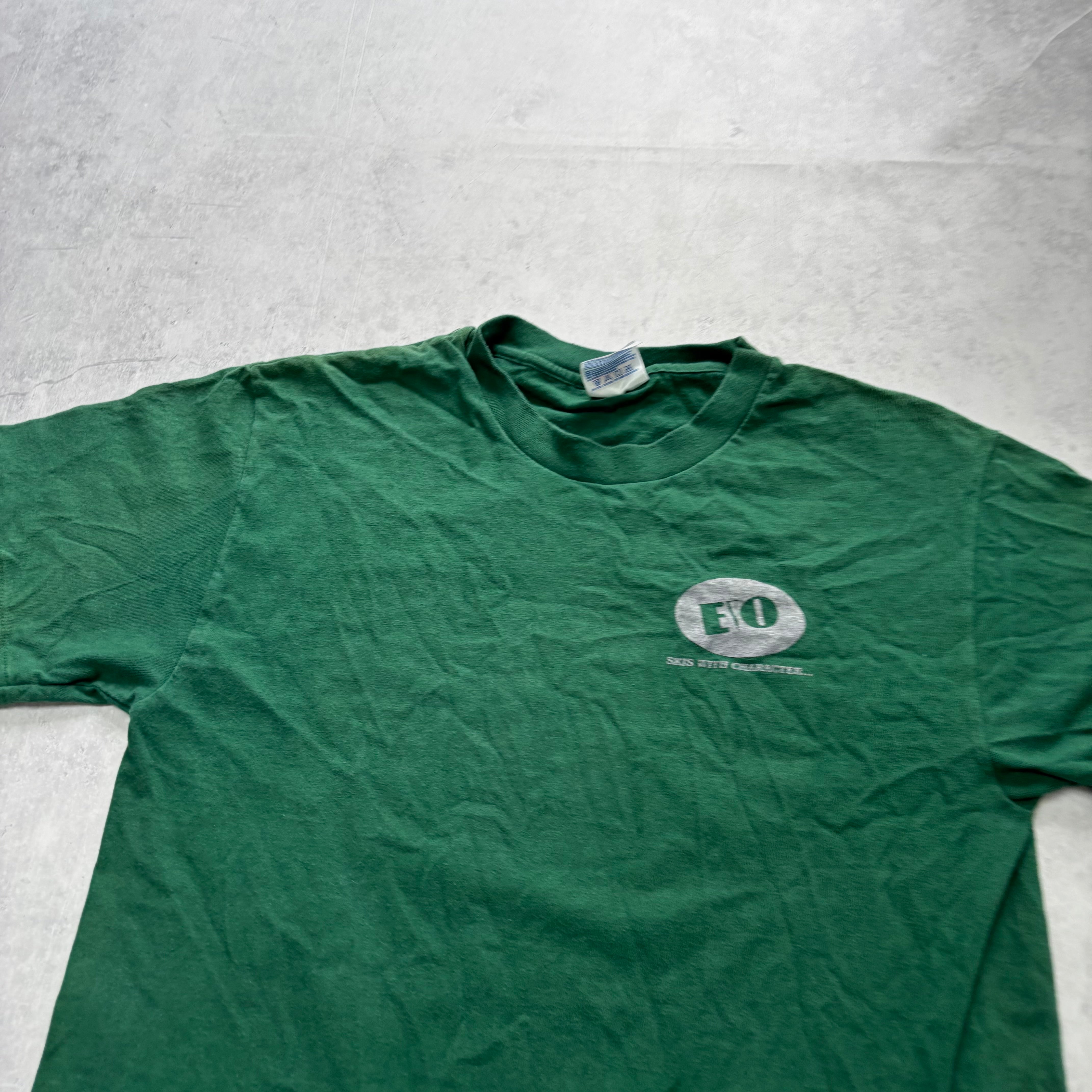 Vintage T Shirt Mens Medium Green Single Stitch Graphic Print 90s Skiing (E)