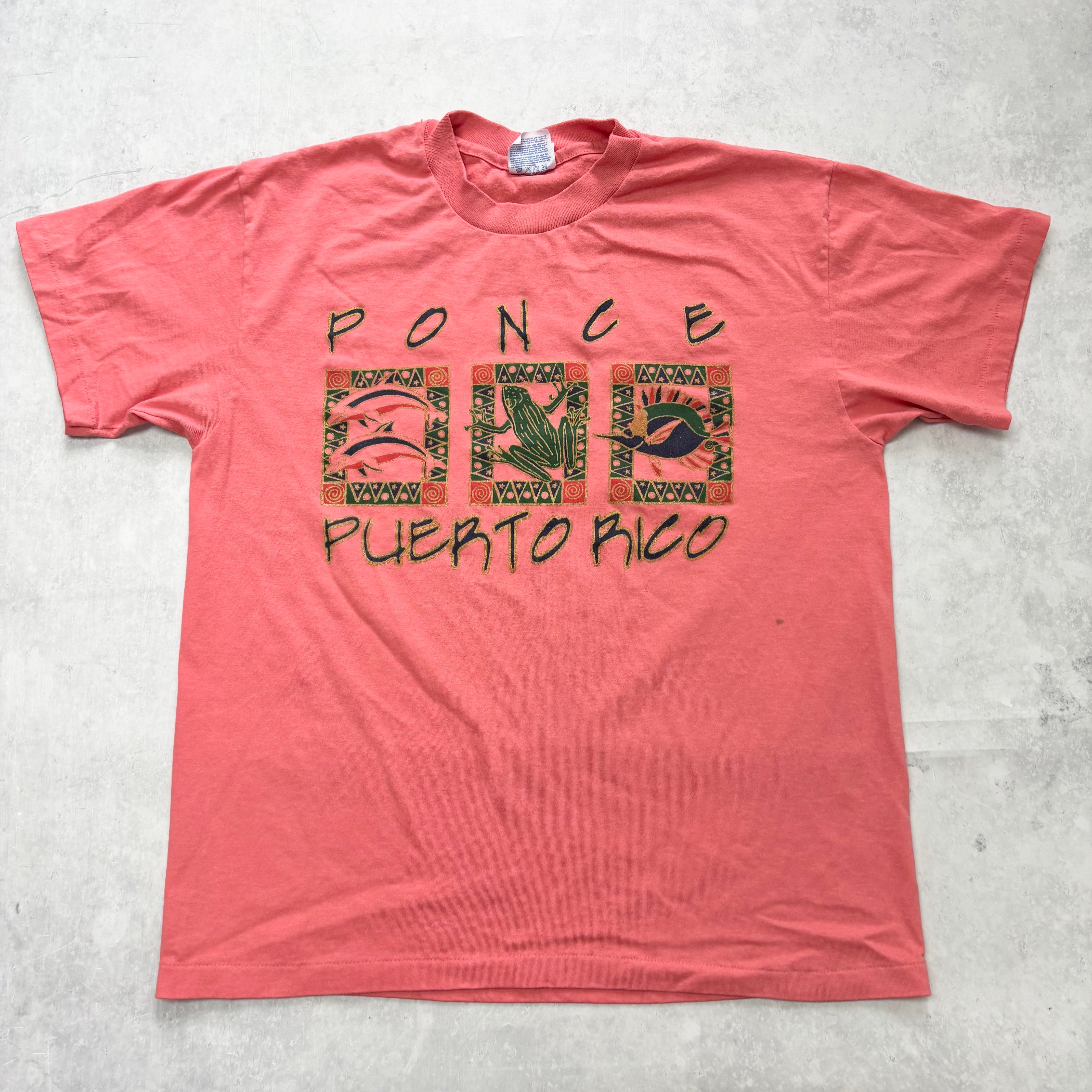 Vintage T Shirt Mens Medium Pink Single Stitch Graphic Print 90s Boxy Fit