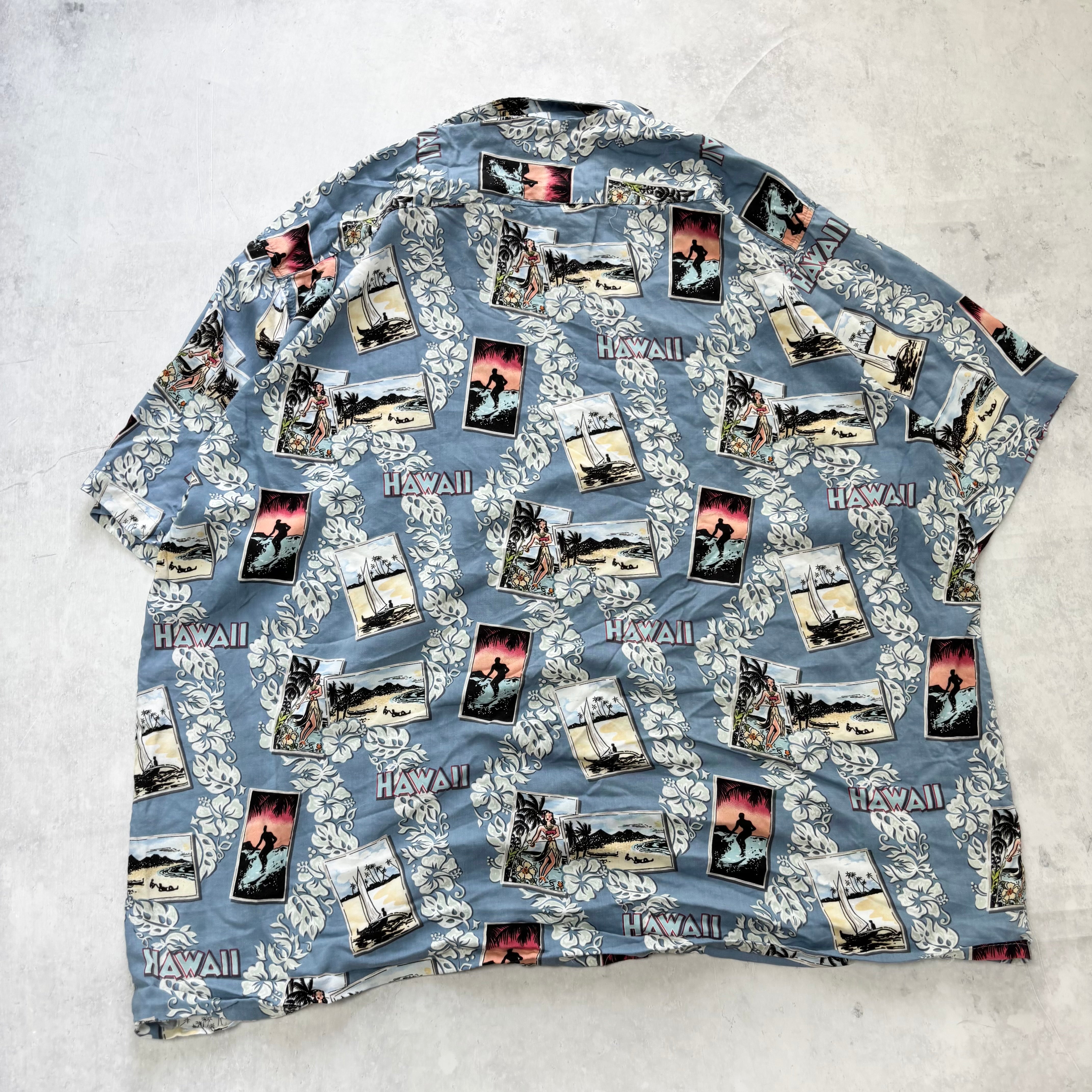 Vintage Hawaiian Shirt Mens 3XL Blue Floral Aloha Short Sleeve Rayon (E)