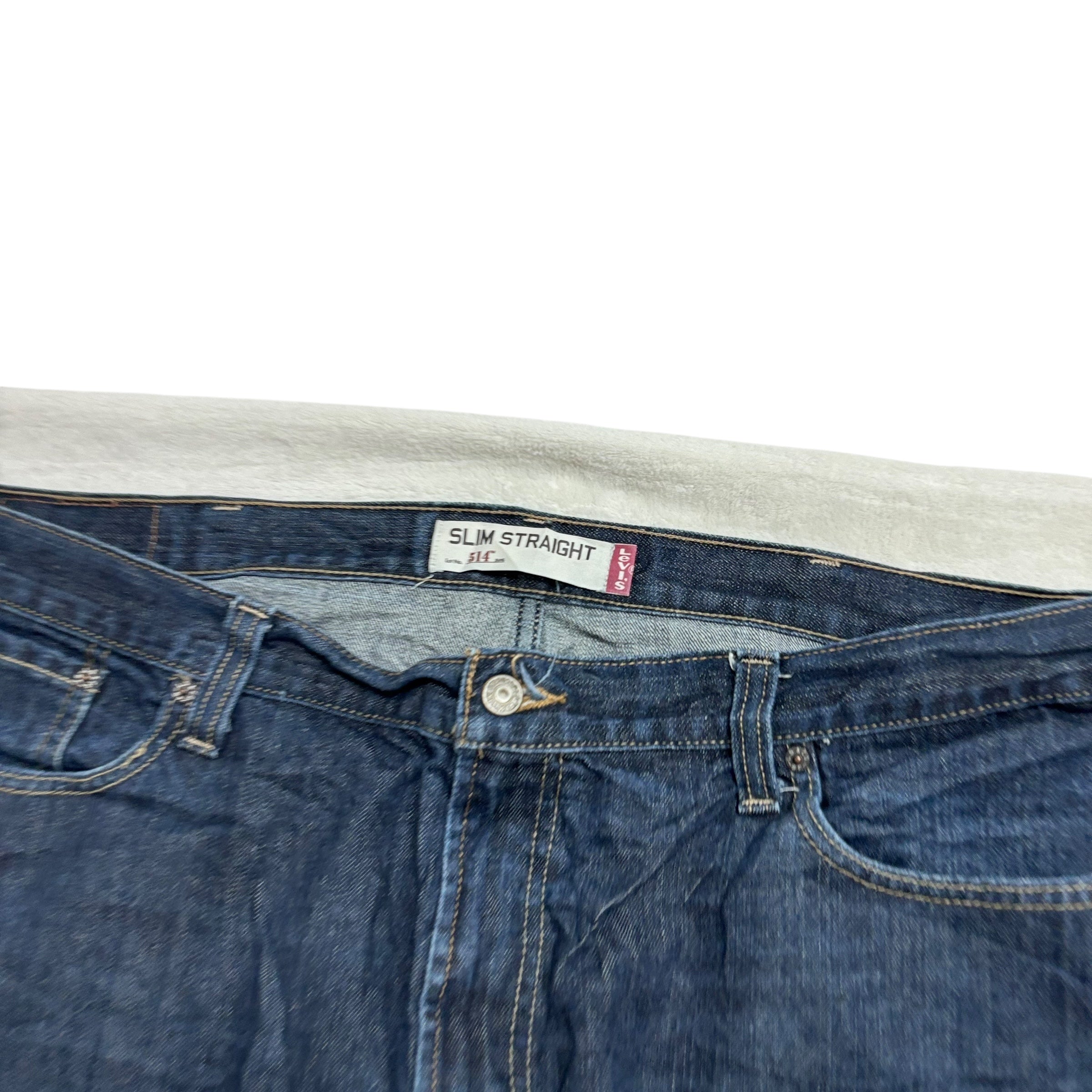 Levis 514 Jeans W44 L32 Mens Dark Blue Relaxed Straight Fit Vintage Denim (E)