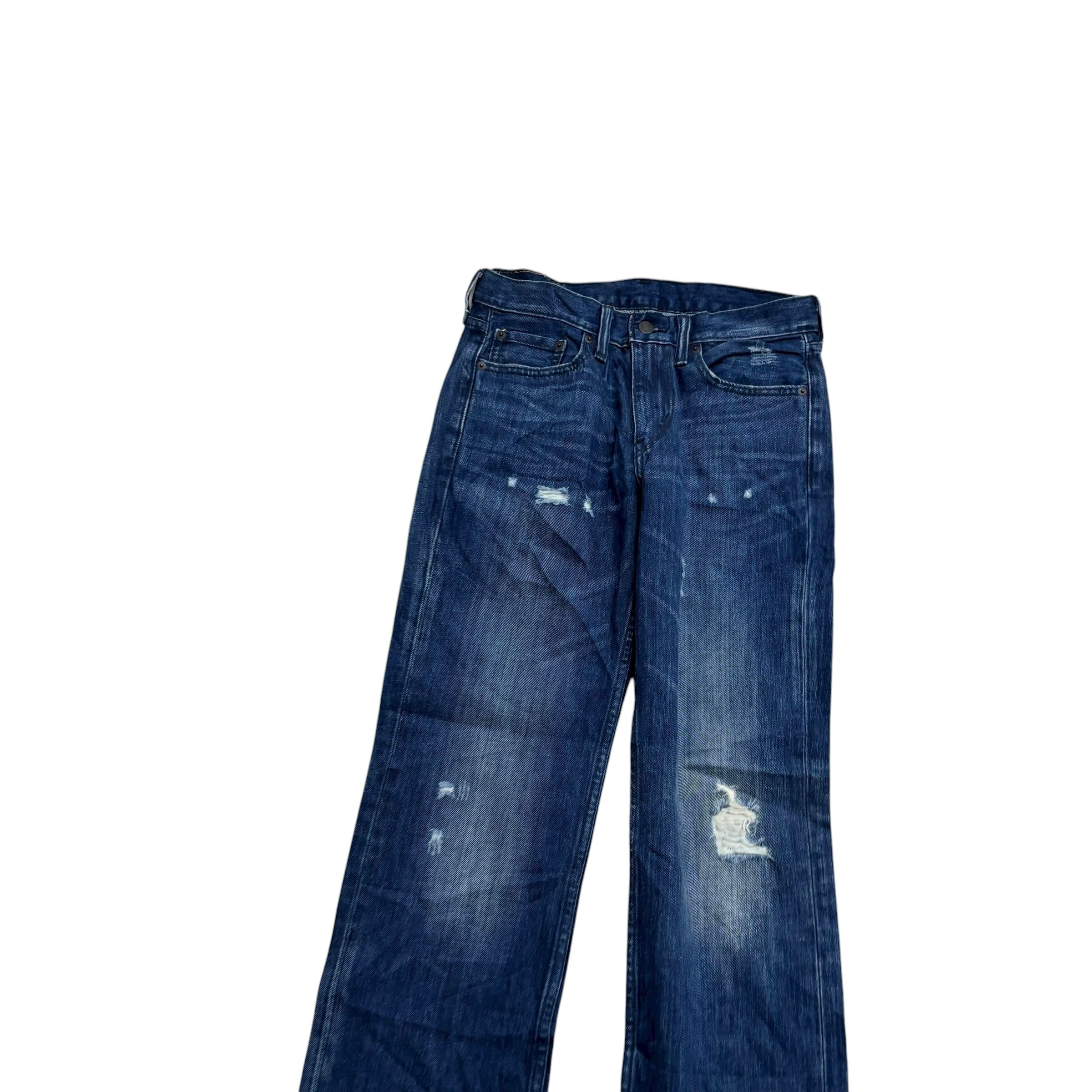 Levis 514 Jeans W30 L32 Mens Navy Blue Regular Straight Fit Distressed Denim