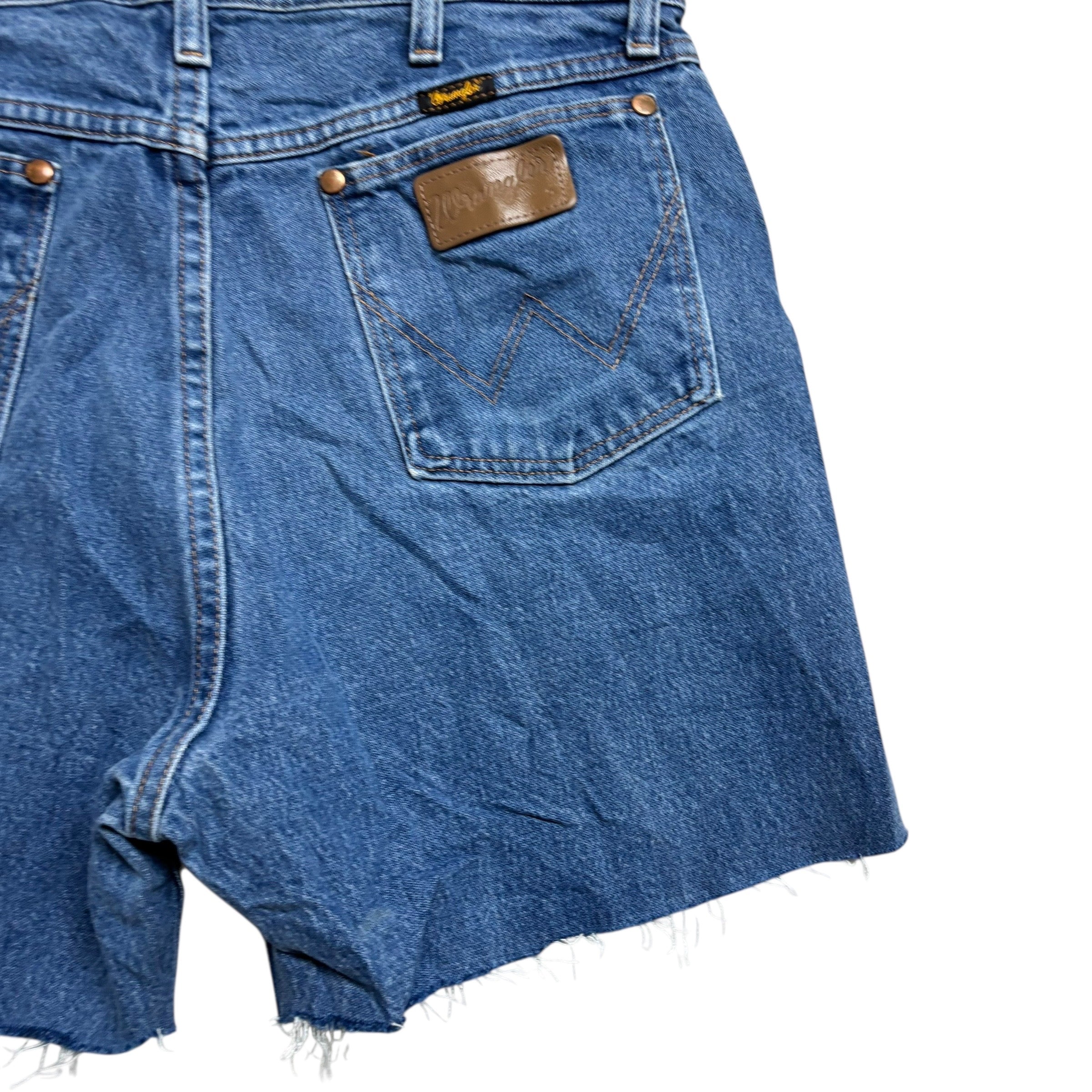 Wrangler Denim Shorts W33 Mens Mid Blue Cut Off 4in Regular Fit Vintage
