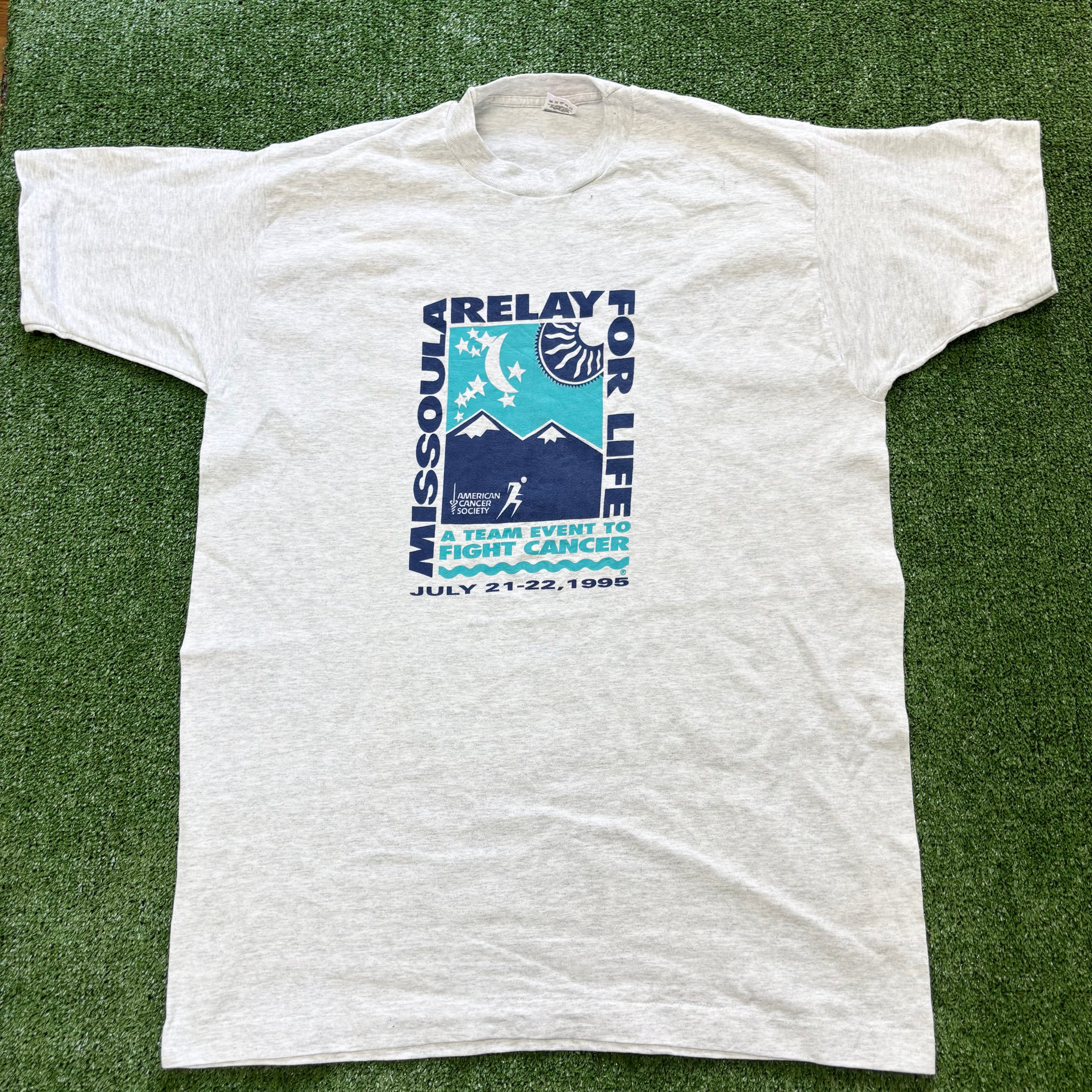 Vintage T Shirt Mens XL Grey Single Stitch Graphic Print 90s Run Relay