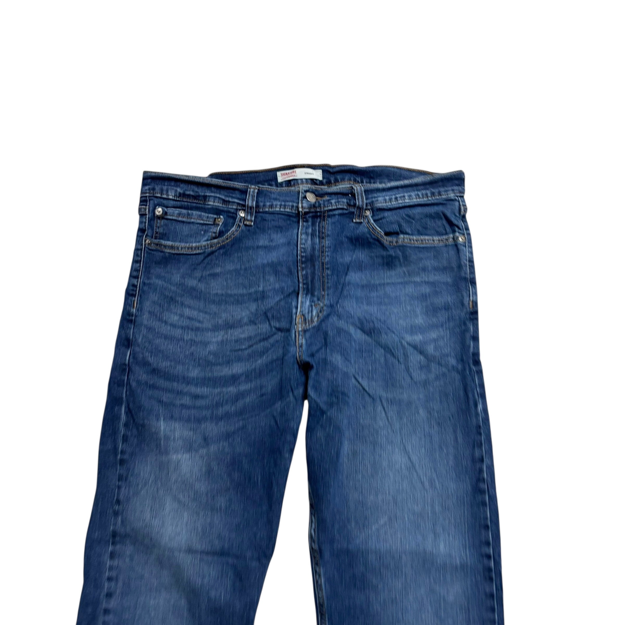 Levis Signature Jeans W36 L32 Mens Dark Blue Regular Straight Stretch Denim (E)