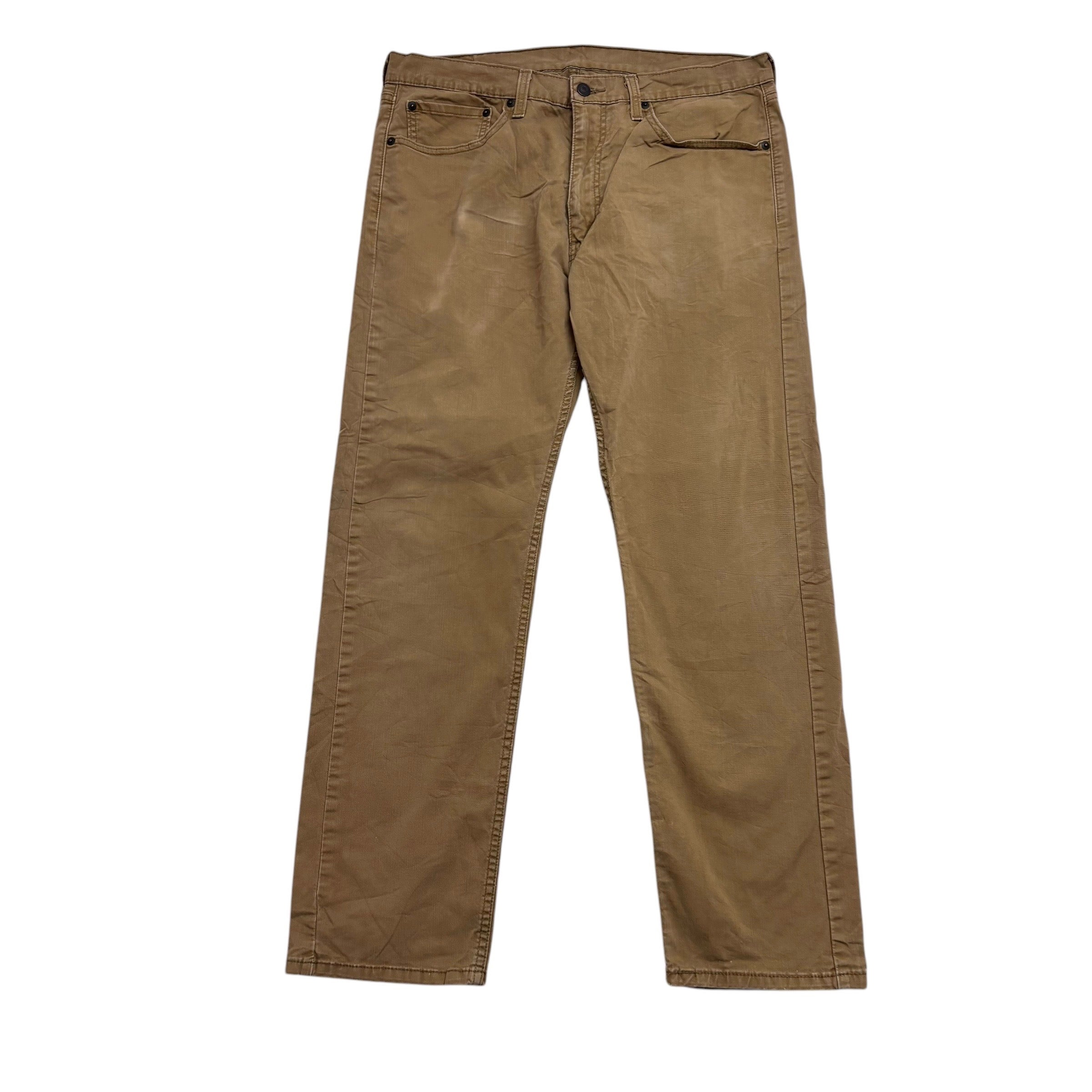 Levis 505 Jeans W36 L30 Mens Tan Beige Regular Straight Fit Stretch Denim (F)