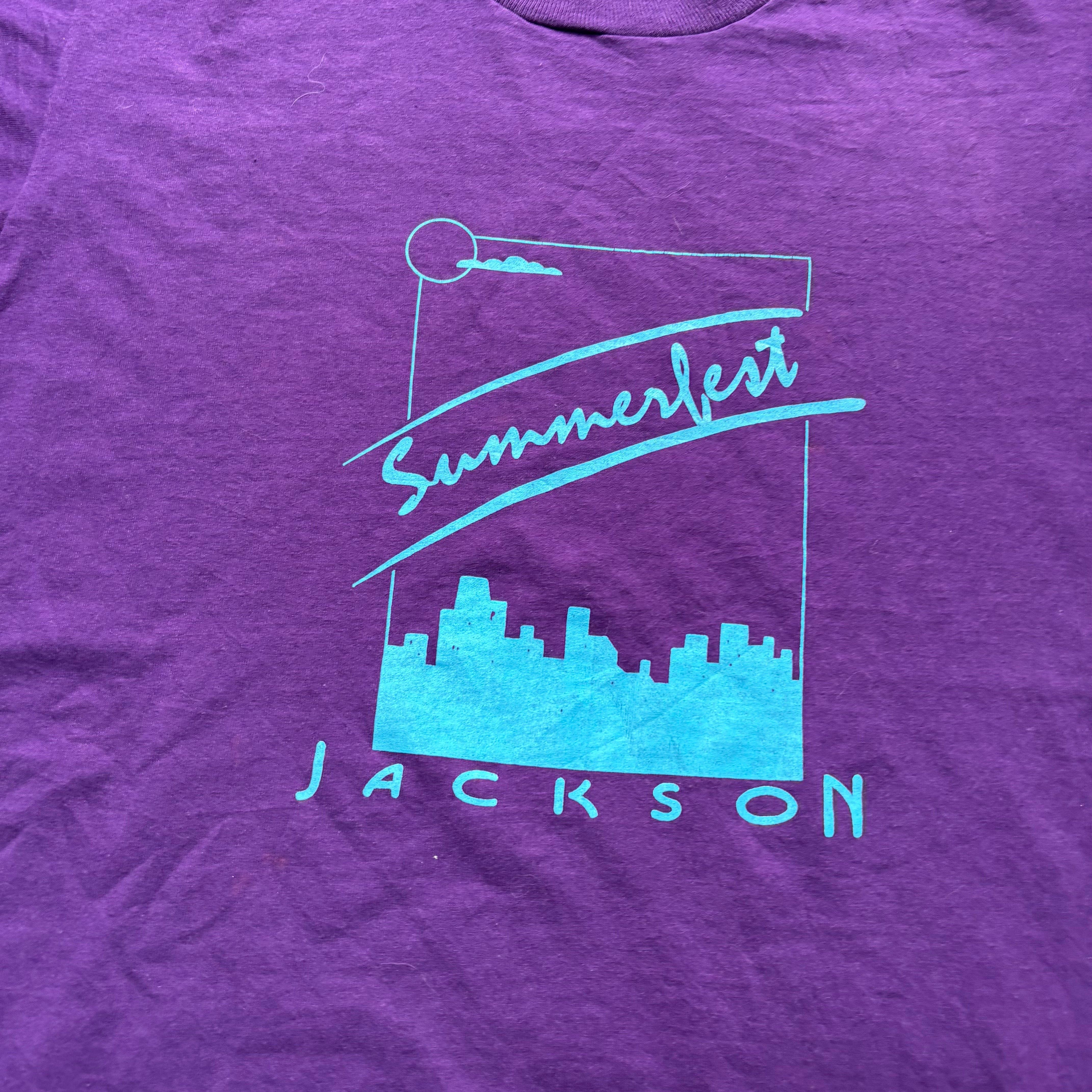 Vintage T Shirt Mens Large Purple Single Stitch Graphic Print 90s Tourist (E)