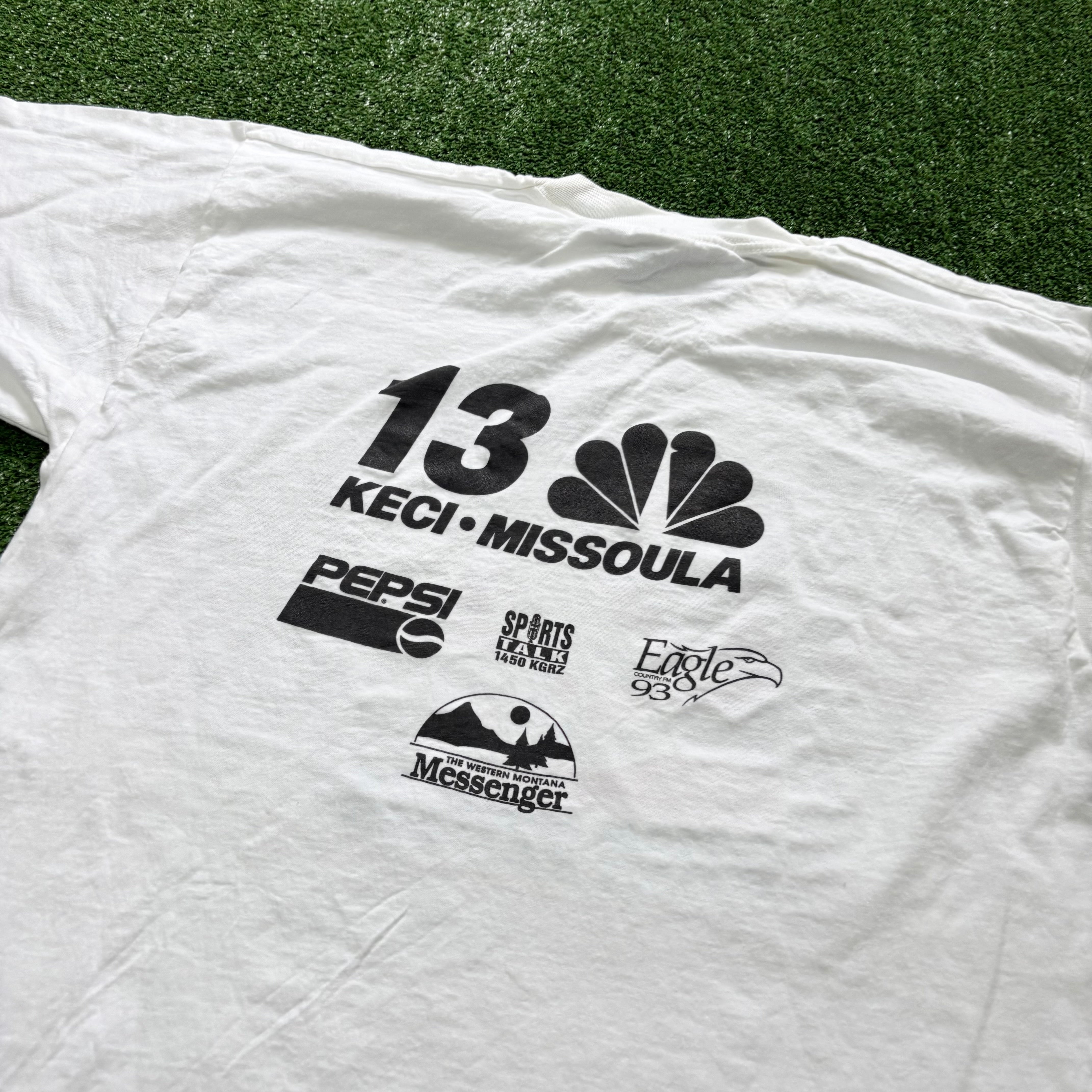 Vintage T Shirt Mens XL White Single Stitch Graphic Print 90s USA Run Race (E)