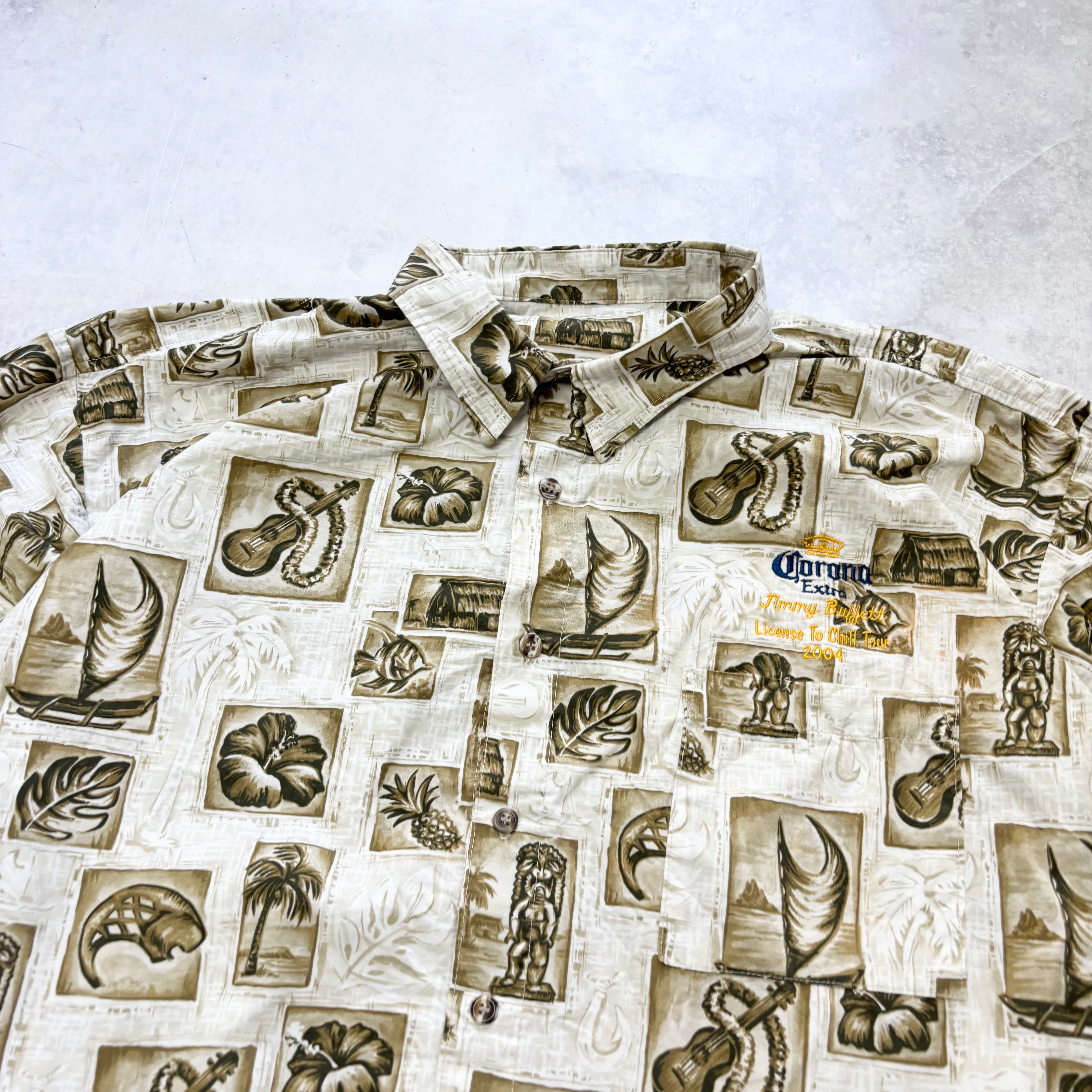 Vintage Hawaiian Shirt Mens XXL Beige Floral Aloha Short Sleeve (E)