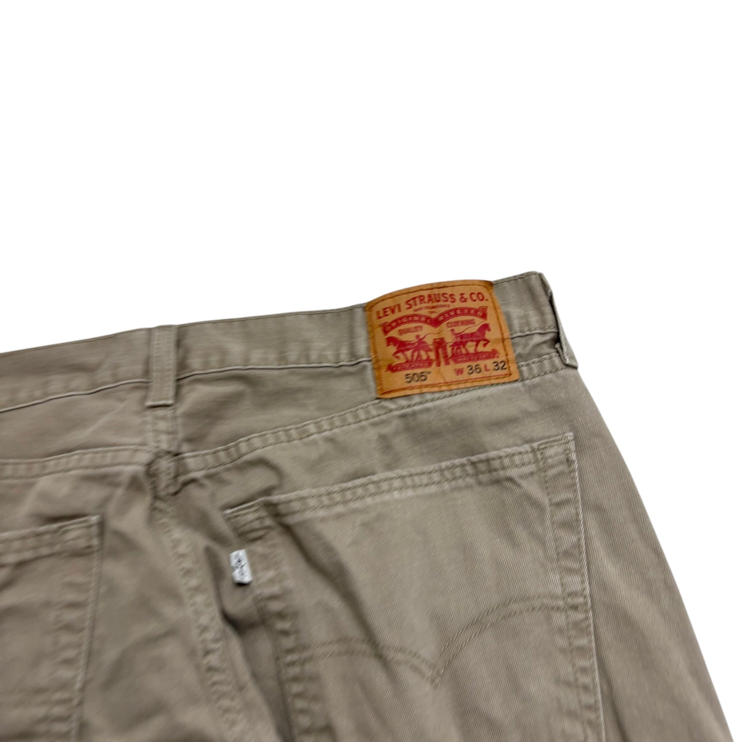 Levis 505 Trousers W36 L32 Mens Beige Regular Straight Fit Cotton Pants (E)