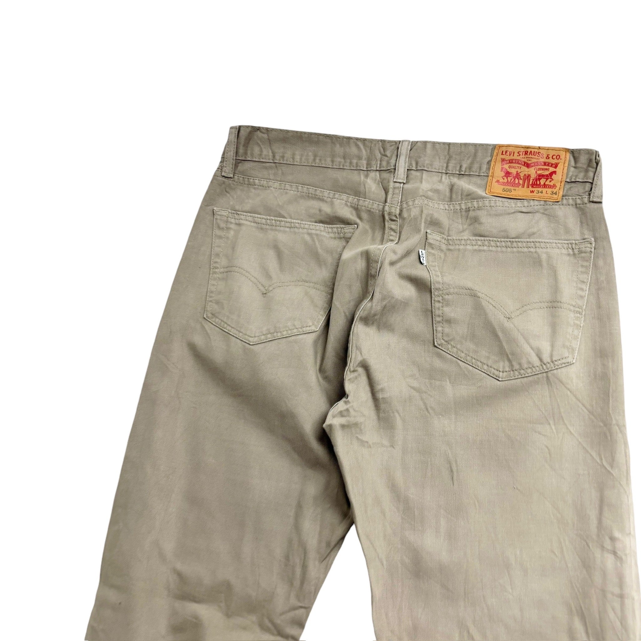 Levis 505 Trousers W34 L34 Mens Beige Stone Regular Straight Fit Cotton Pants