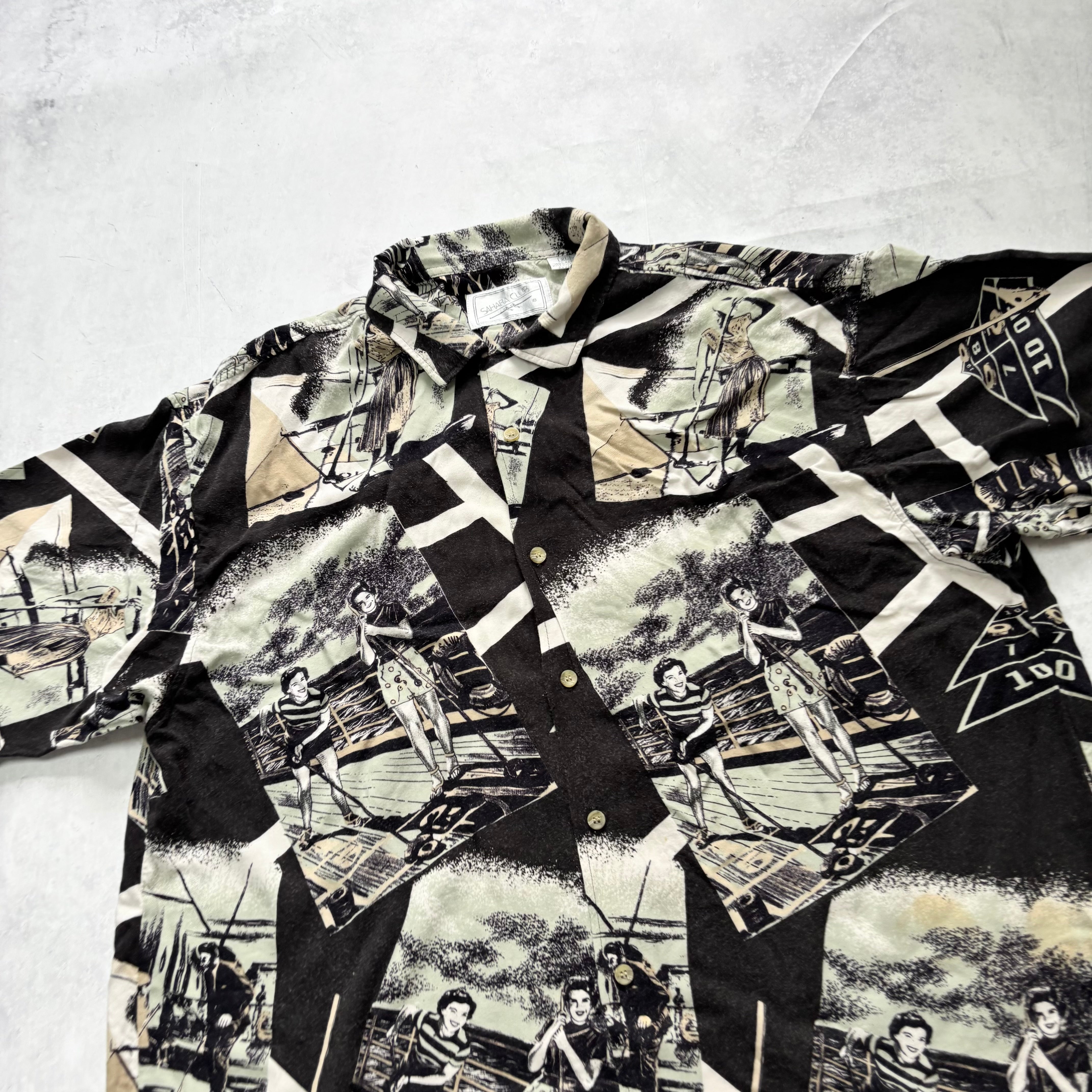 Vintage Hawaiian Shirt Mens XL Black Floral Aloha Short Sleeve Rayon