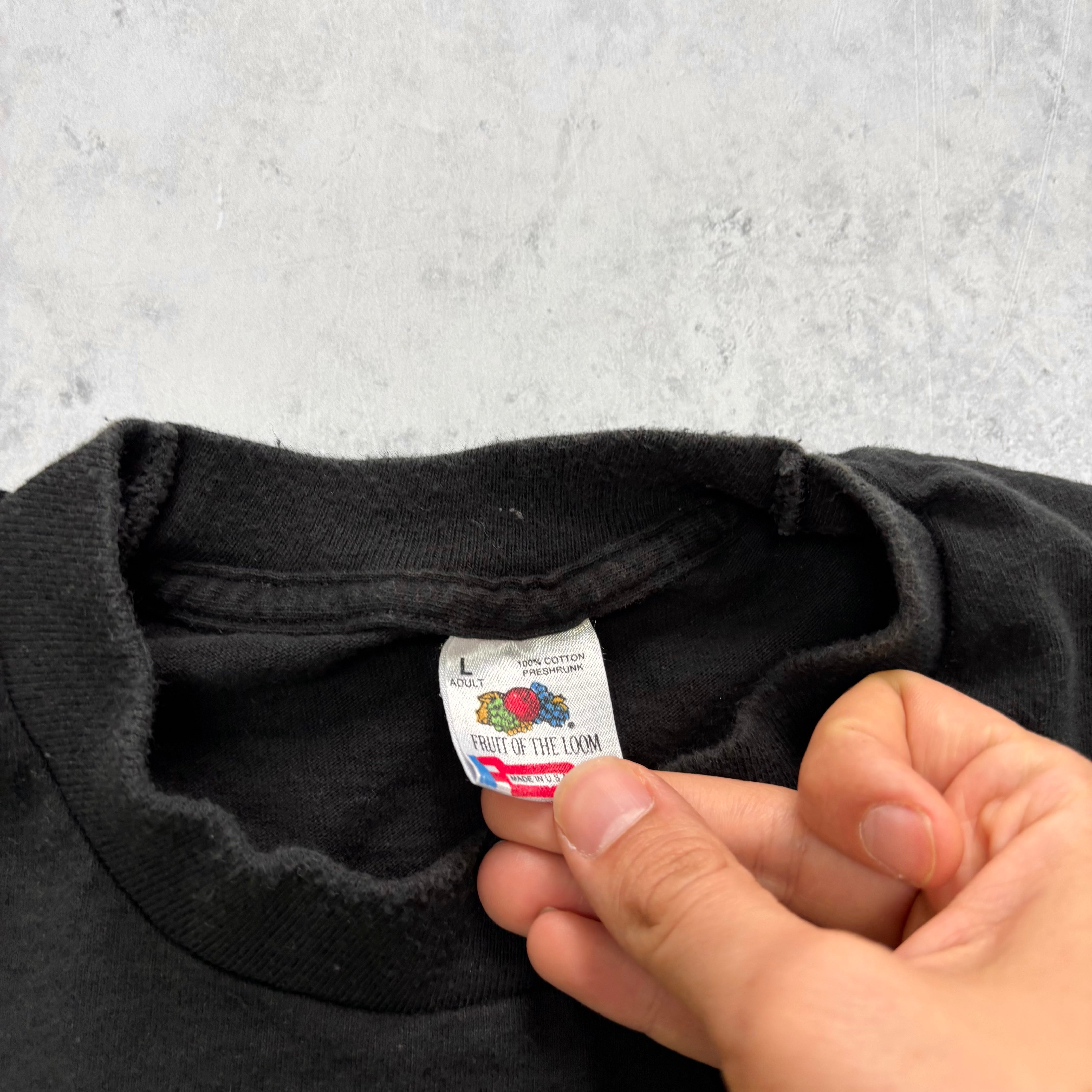 Vintage T Shirt Mens Large Black Single Stitch Graphic Print 90s Radio USA (E)