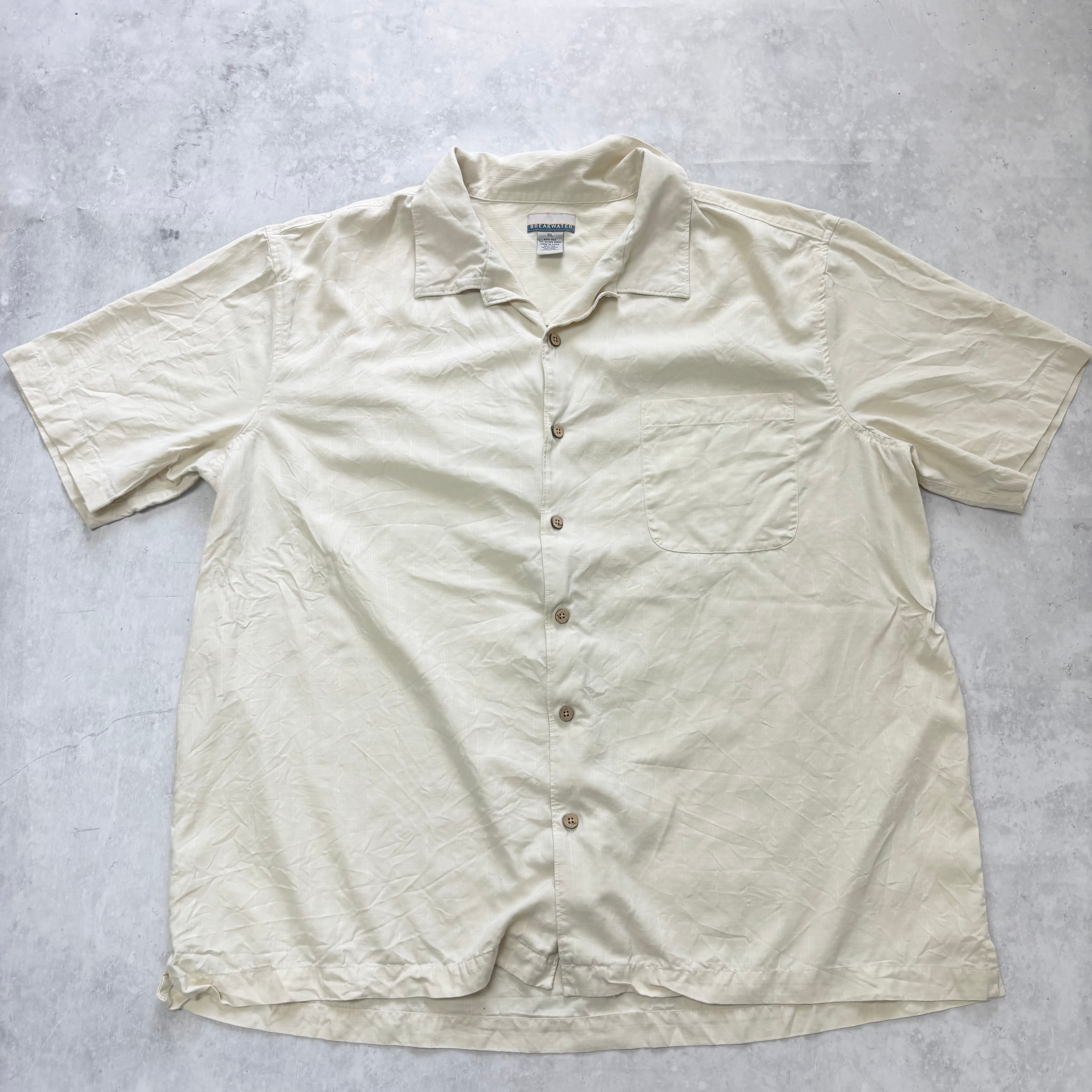 Vintage Hawaiian Shirt Mens XL Cream White Short Sleeve Silk Fit (E)