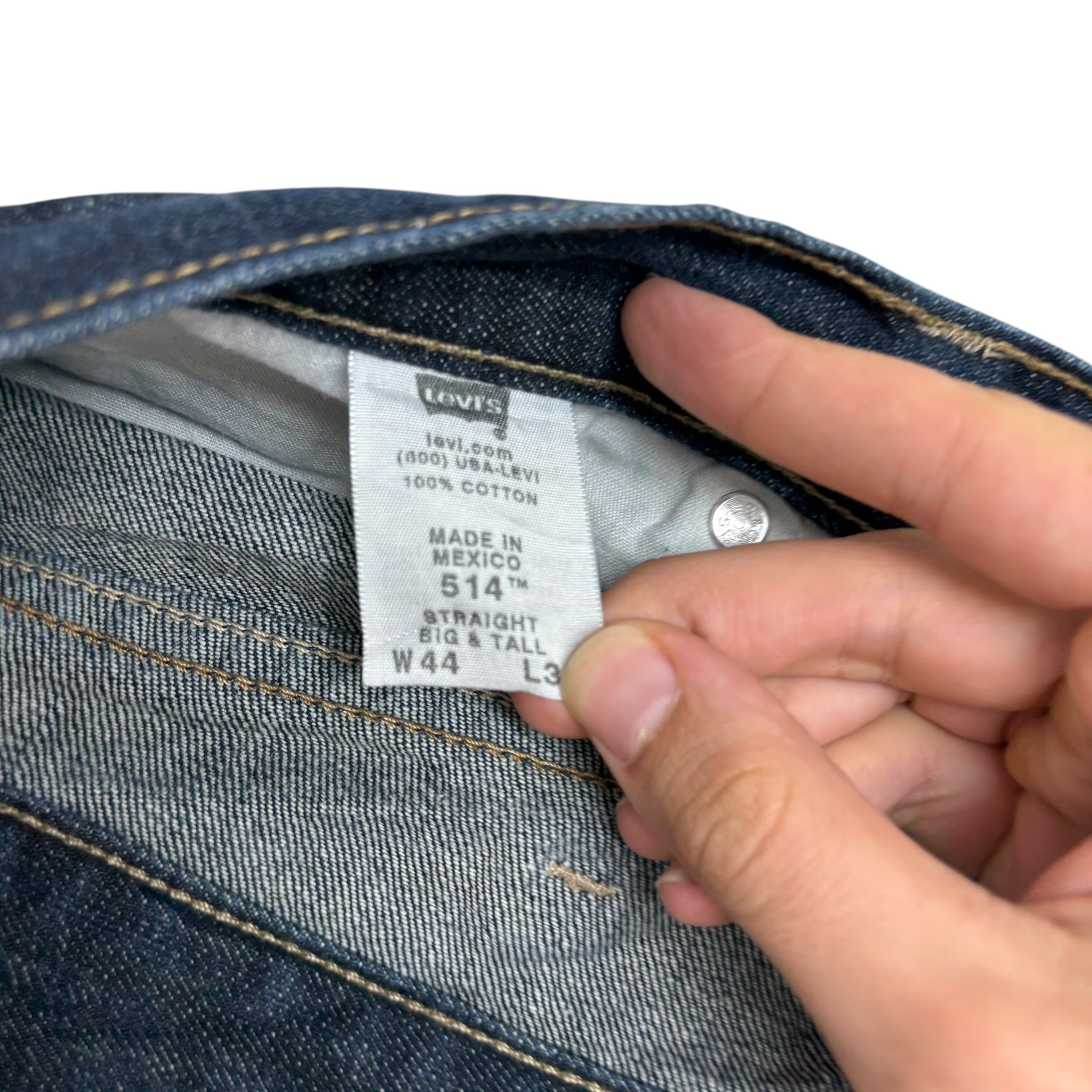 Levis 514 Jeans W44 L32 Mens Dark Blue Relaxed Straight Fit Vintage Denim (E)