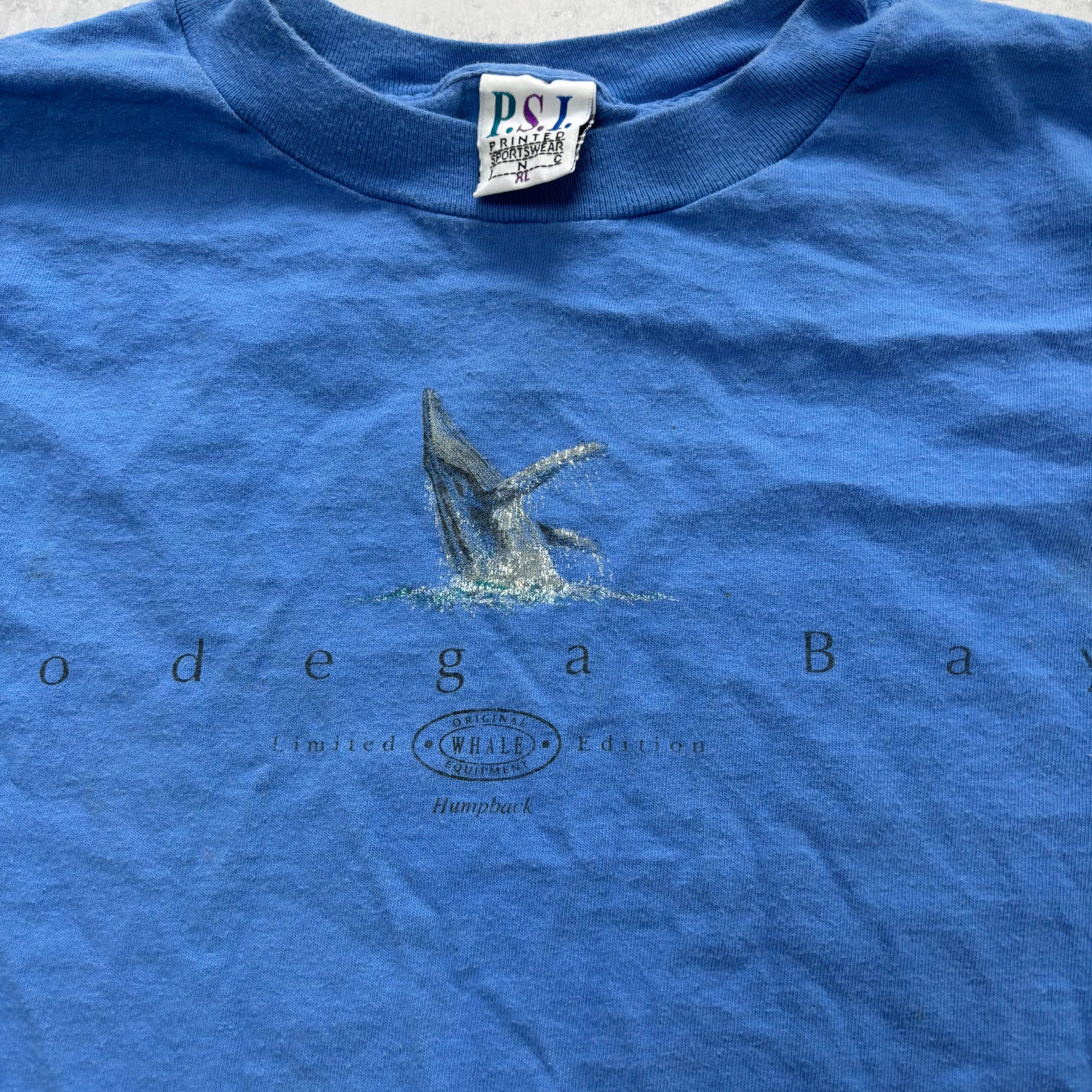 Vintage T Shirt Mens XL Blue Single Stitch Graphic Print 90s USA Whales