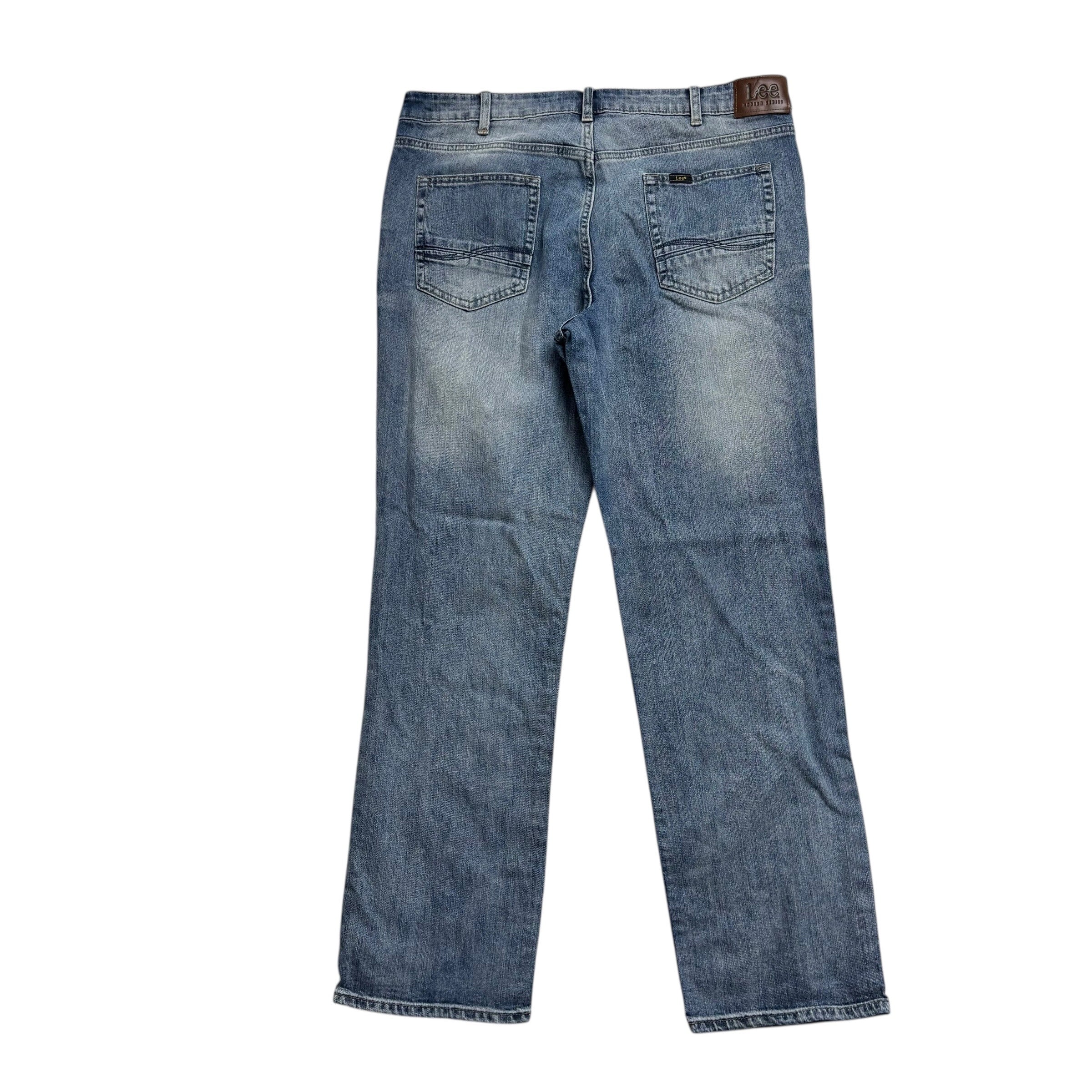 Lee Jeans W38 L32 Mens Mid Blue Regular Straight Fit Stretch Denim (E)