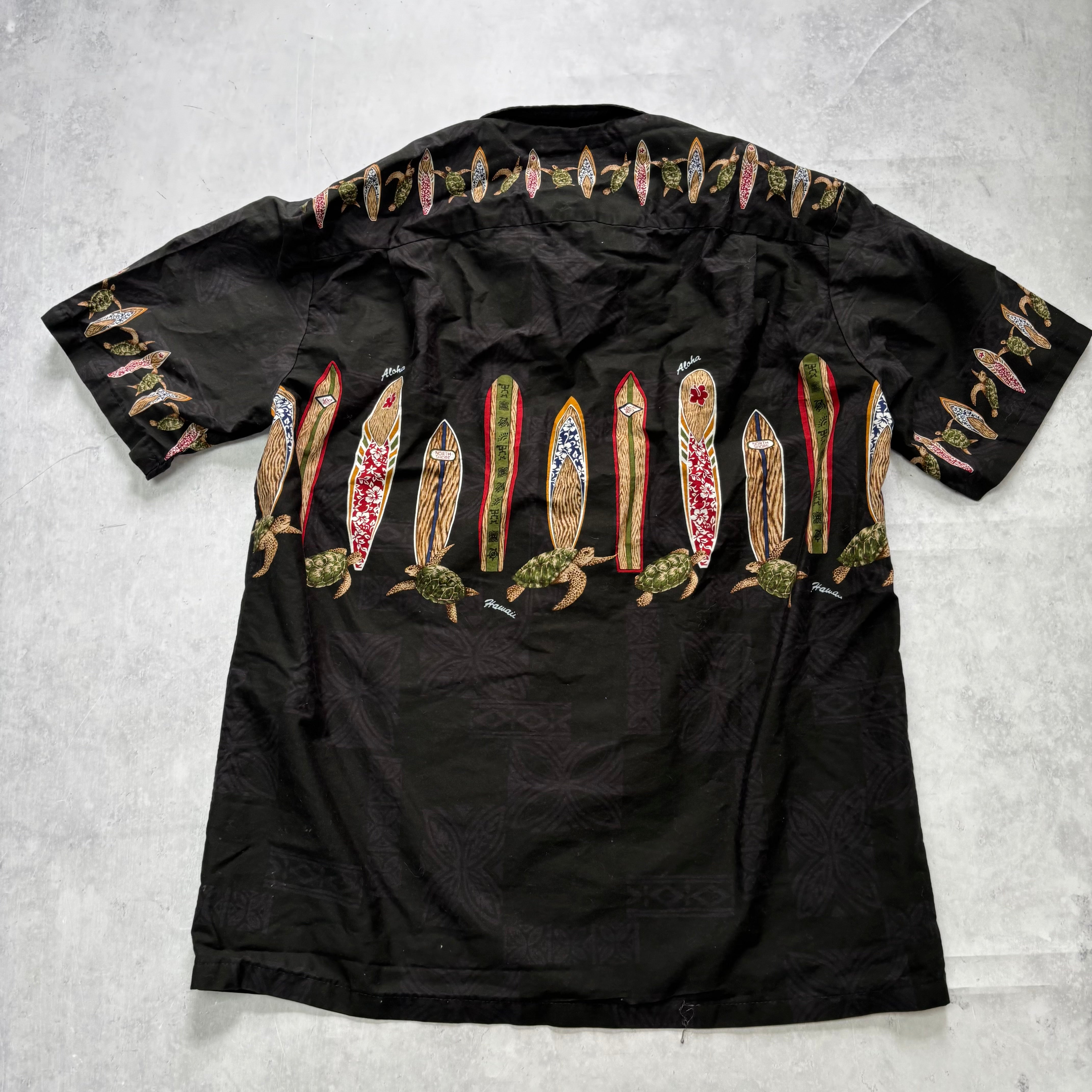 Vintage Hawaiian Shirt Mens Large Black Floral Aloha Short Sleeve Cotton (E)