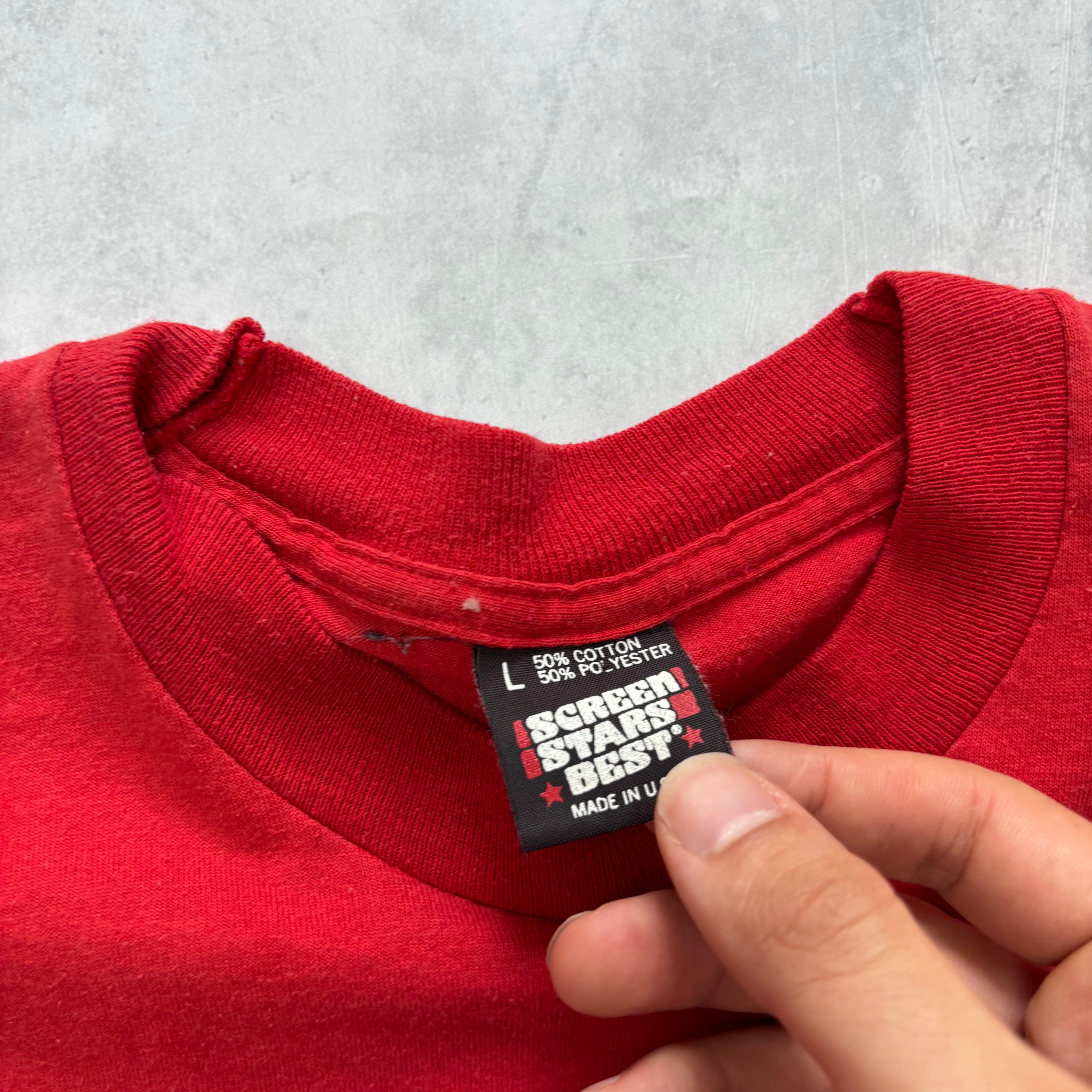 Vintage T Shirt Mens Small Red Single Stitch Graphic Print 90s USA (E)