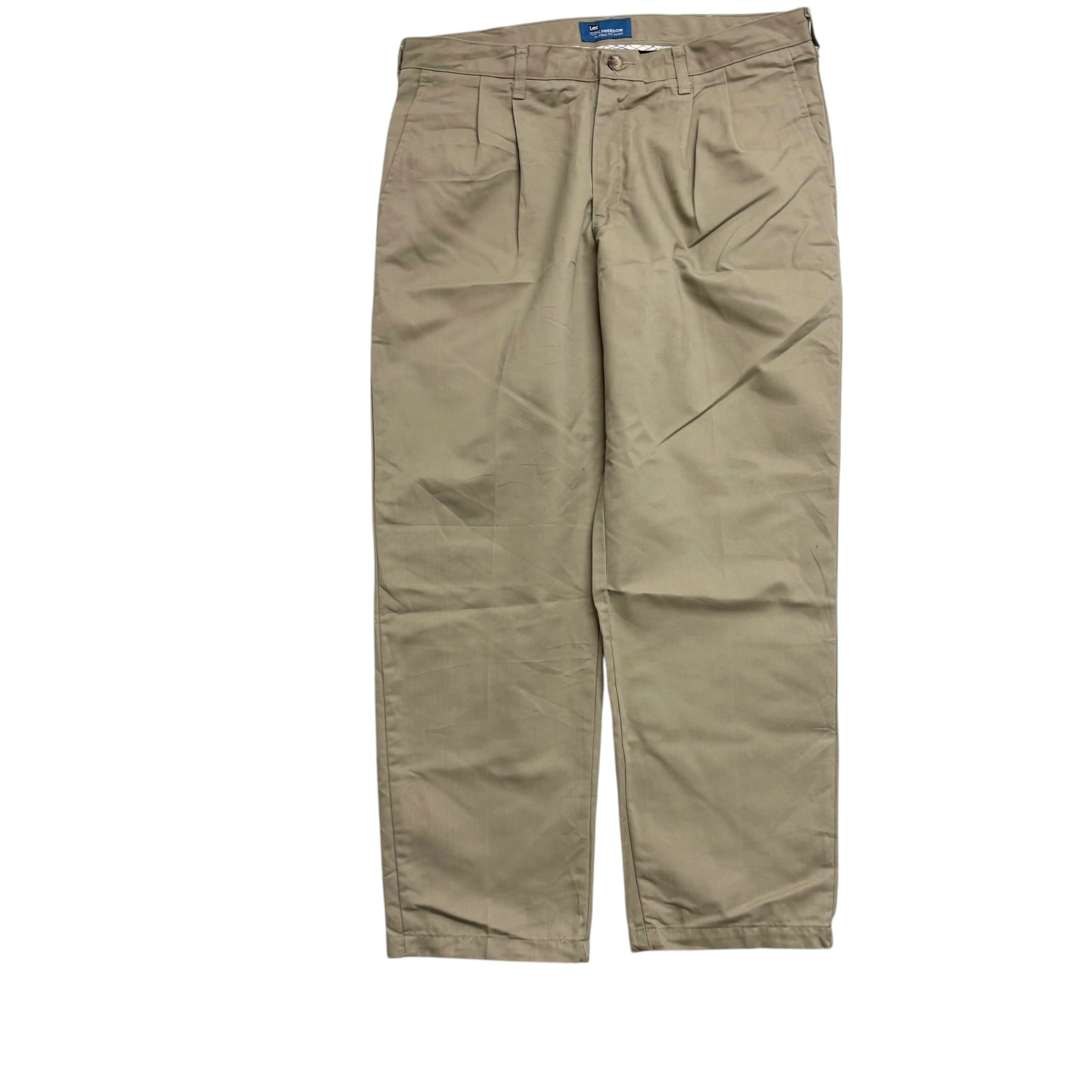 Lee Trousers W36 L29 Mens Beige Relaxed Fit Total Freedom Pants (F)