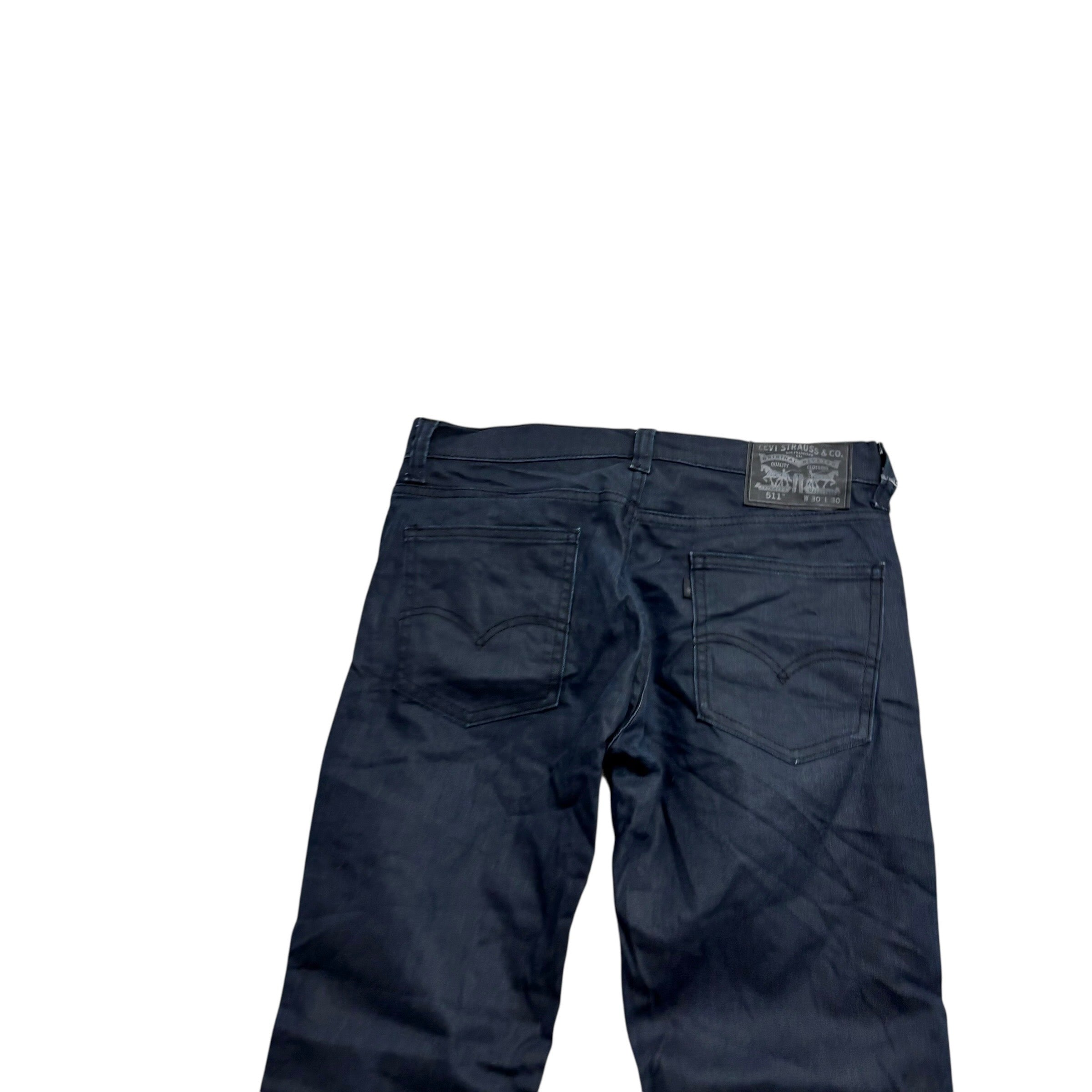 Levis 511 Jeans W30 L29 Mens Navy Blue Slim Fit Stretch Waxed Denim (E)