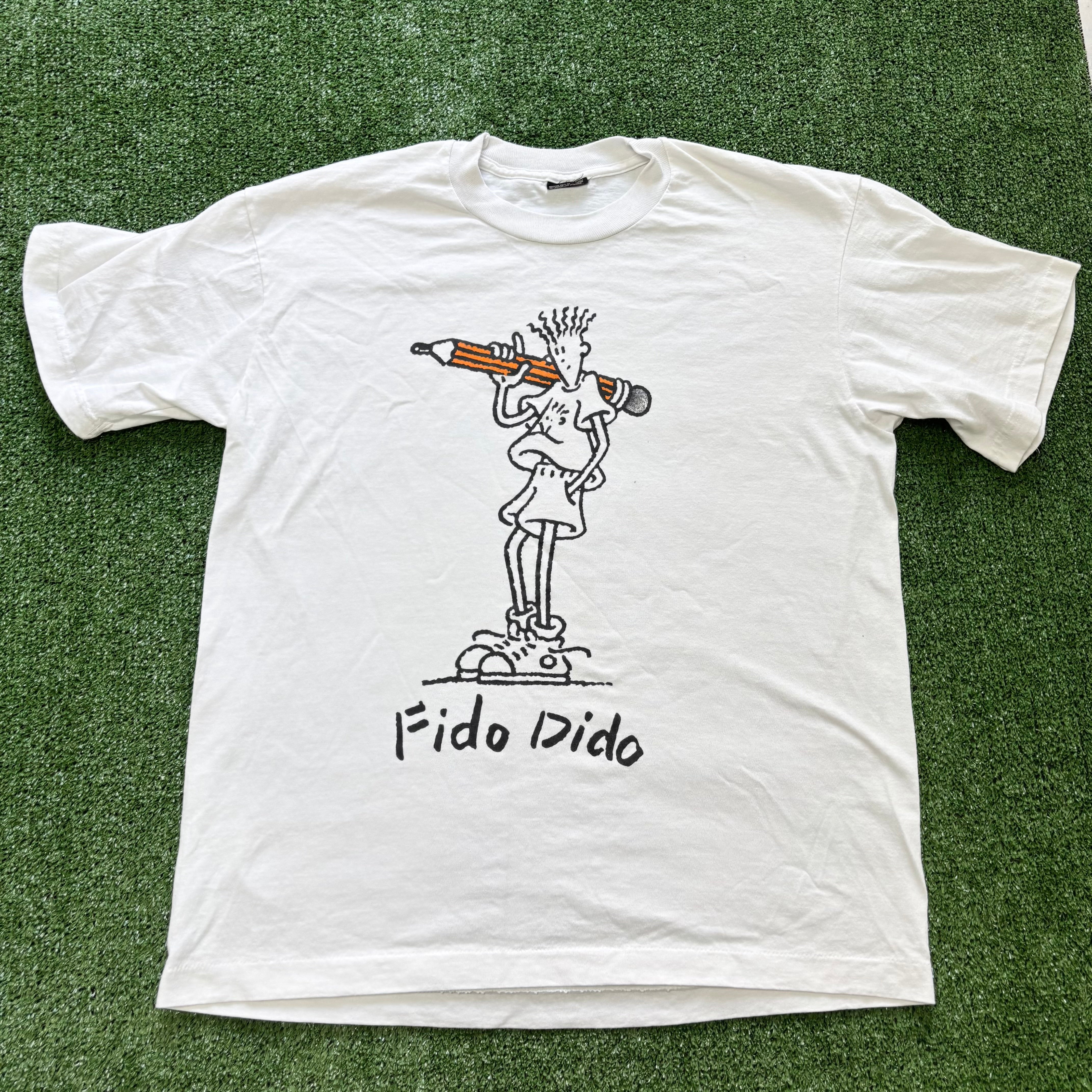 Vintage T Shirt Mens Large White Single Stitch Graphic Print 90s Fido Dido