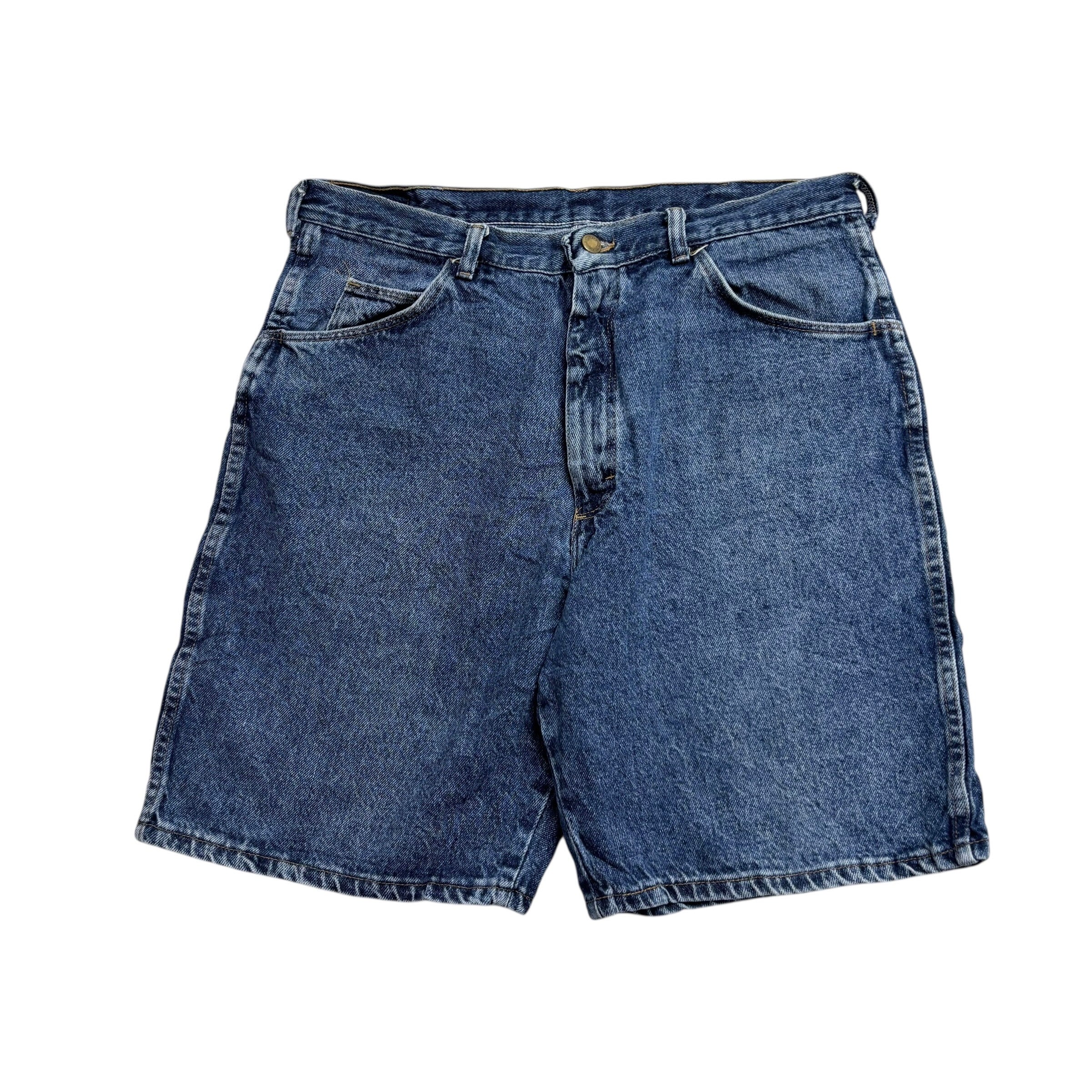 Vintage Wrangler Baggy Jorts W34 Mens Denim Shorts Mid Blue Relaxed Fit (E)
