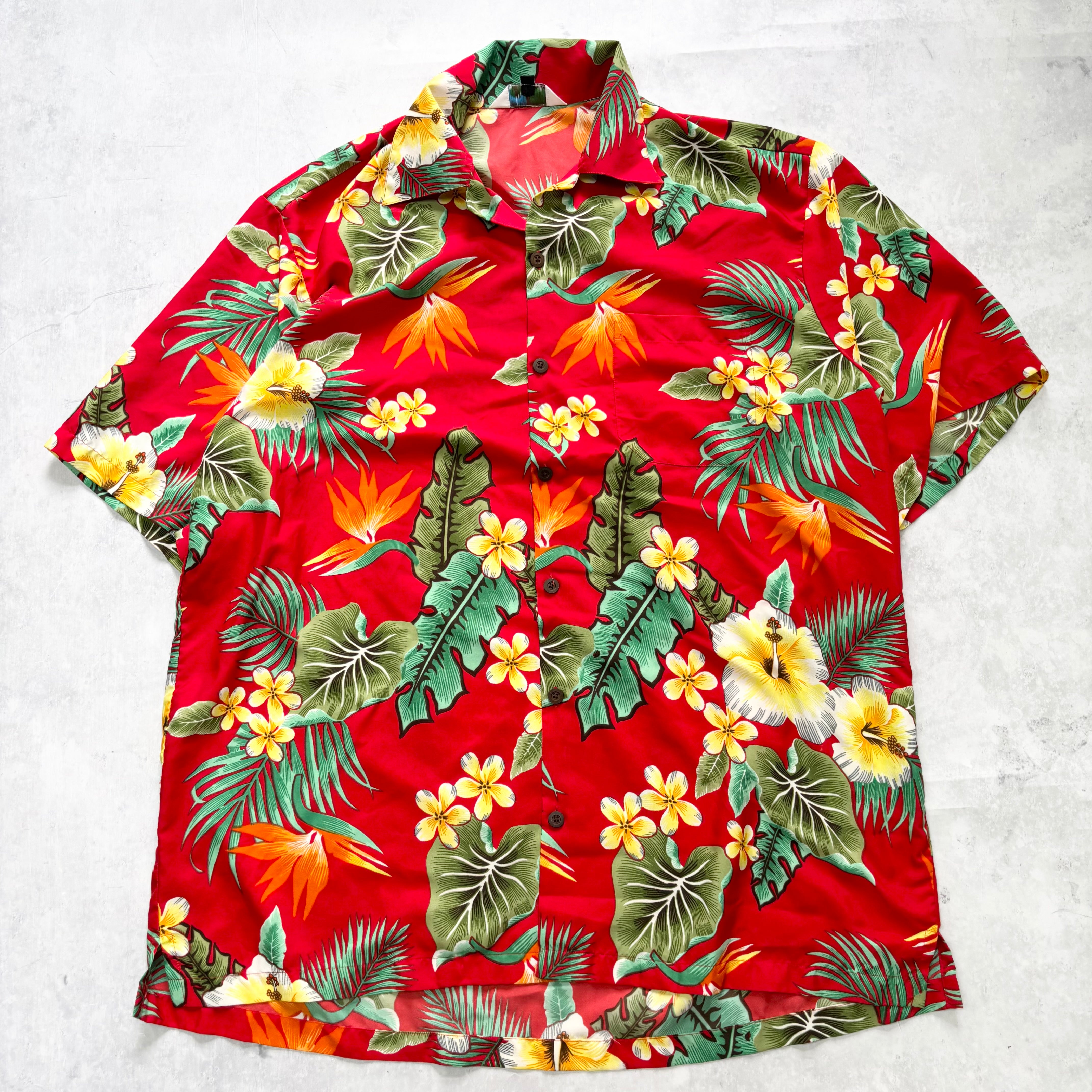 Hawaiian Shirt Mens XL Red Floral Aloha Short Sleeve Polyester (E)