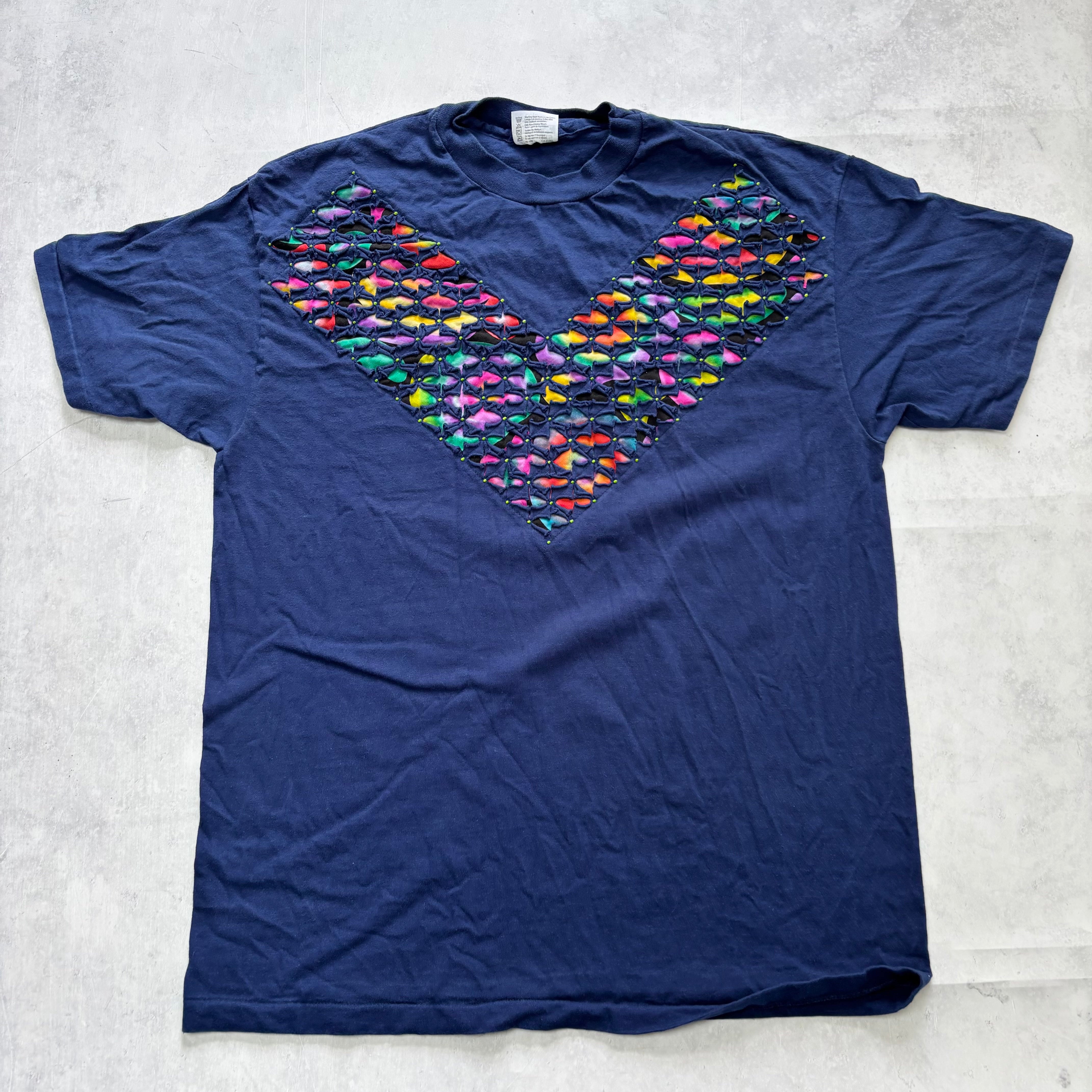 Vintage T Shirt Mens Large Navy Blue Single Stitch Graphic Print 90s USA (E)
