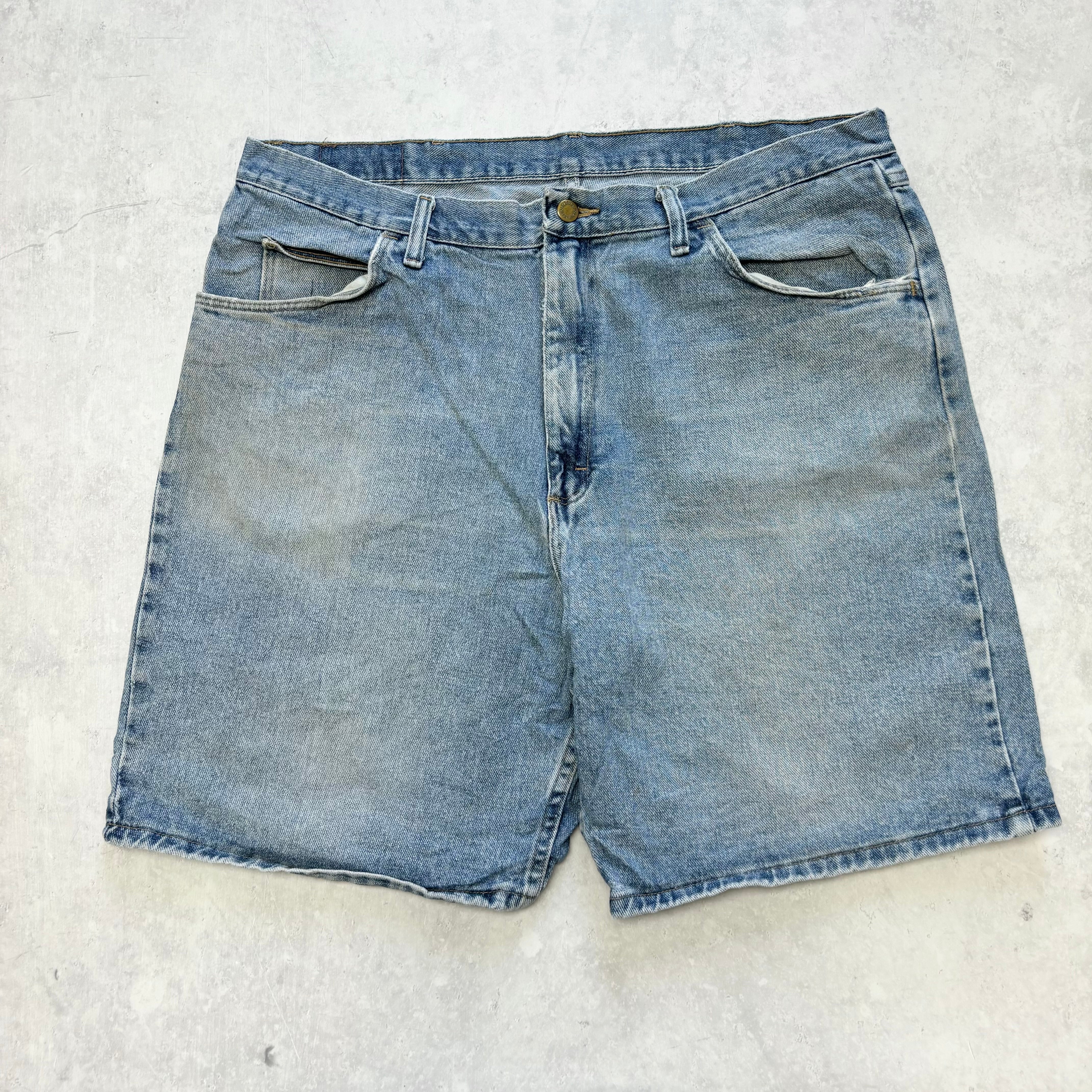 Vintage Wrangler Jorts W38 Mens Denim Shorts Light Blue Baggy Relaxed Fit