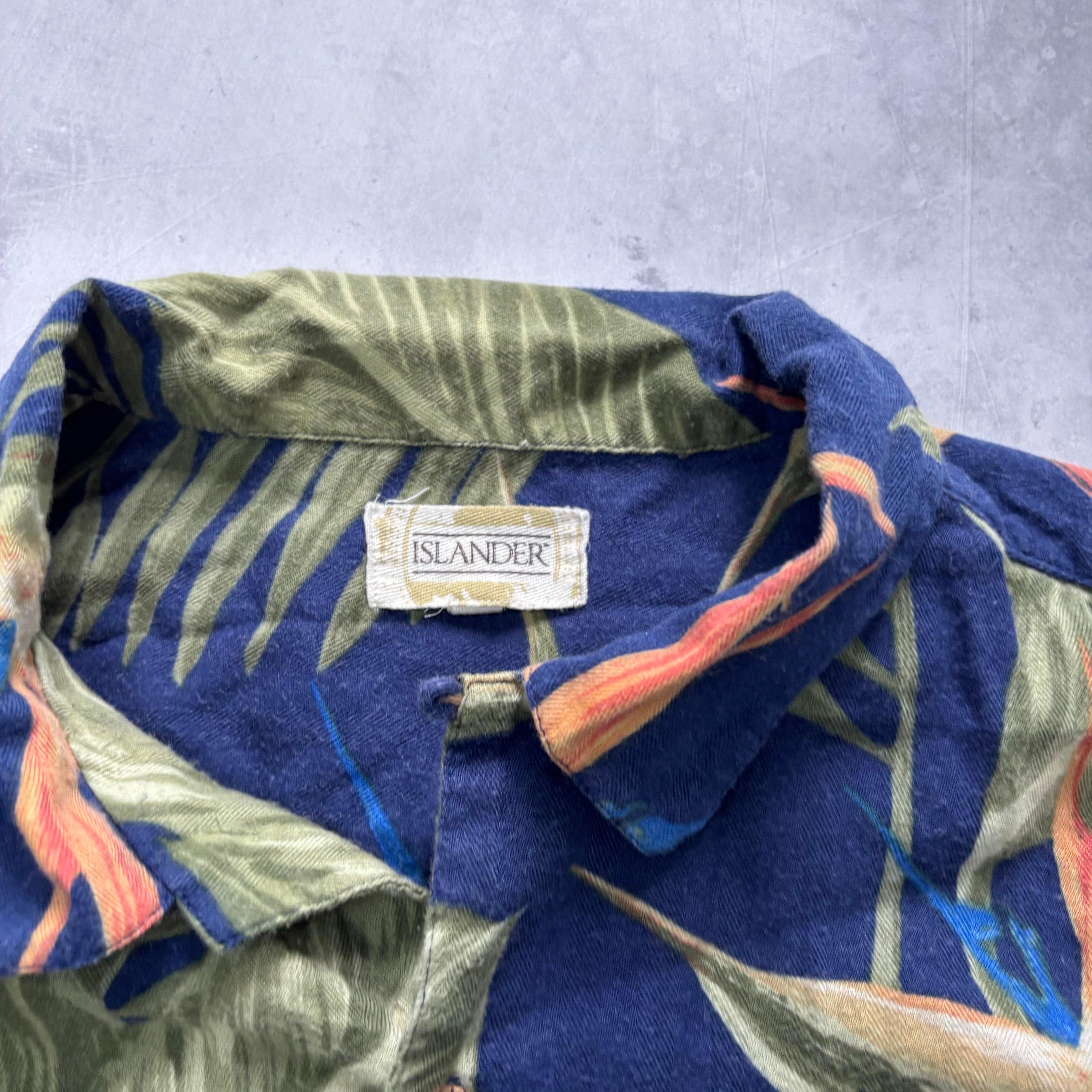 Vintage Hawaiian Shirt Mens Large Blue Floral Aloha Short Sleeve