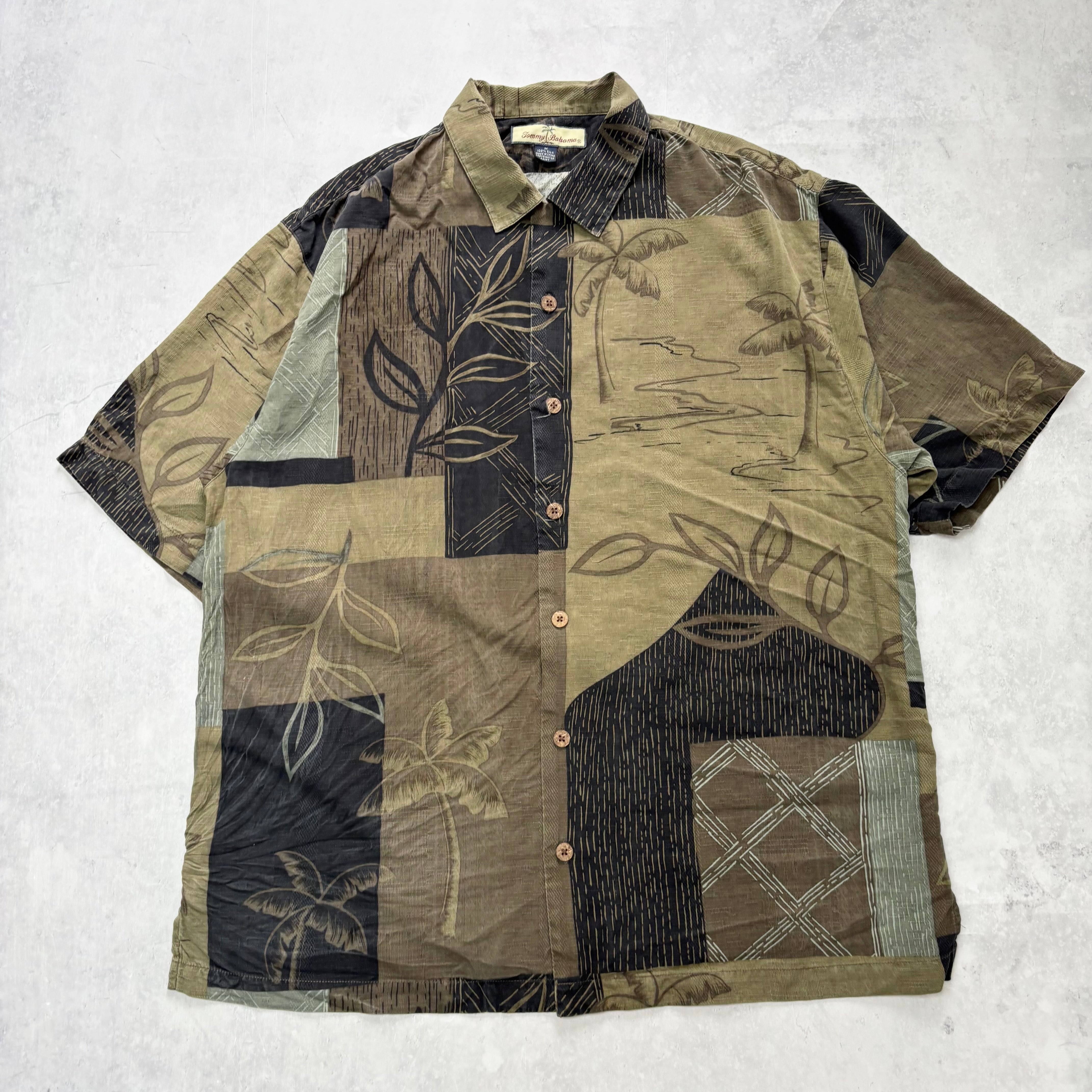 Vintage Hawaiian Shirt Mens Medium Green Tommy Bahama Silk Short Sleeve (E)
