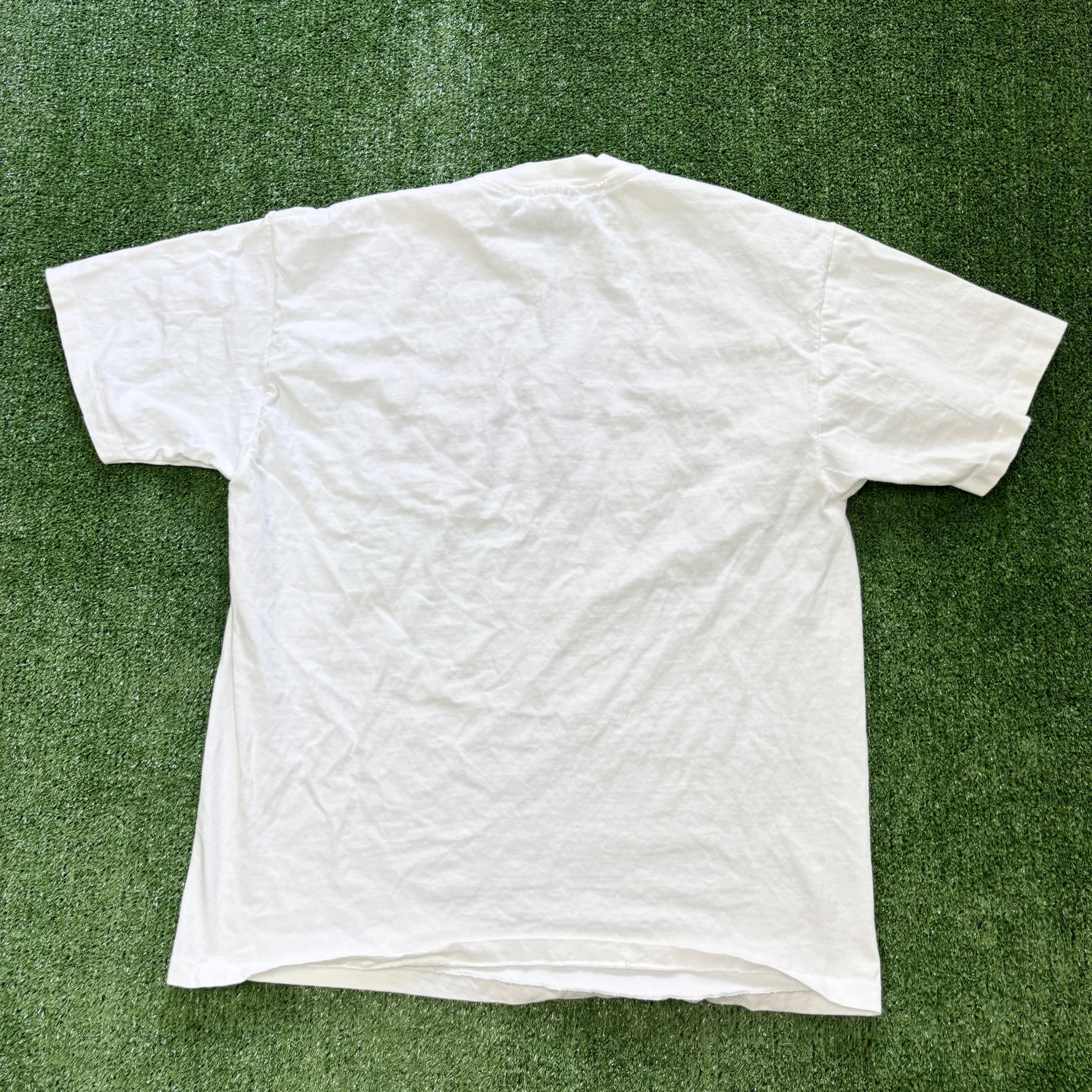 Vintage T Shirt Mens Large White Single Stitch Graphic Print 90s USA (E)