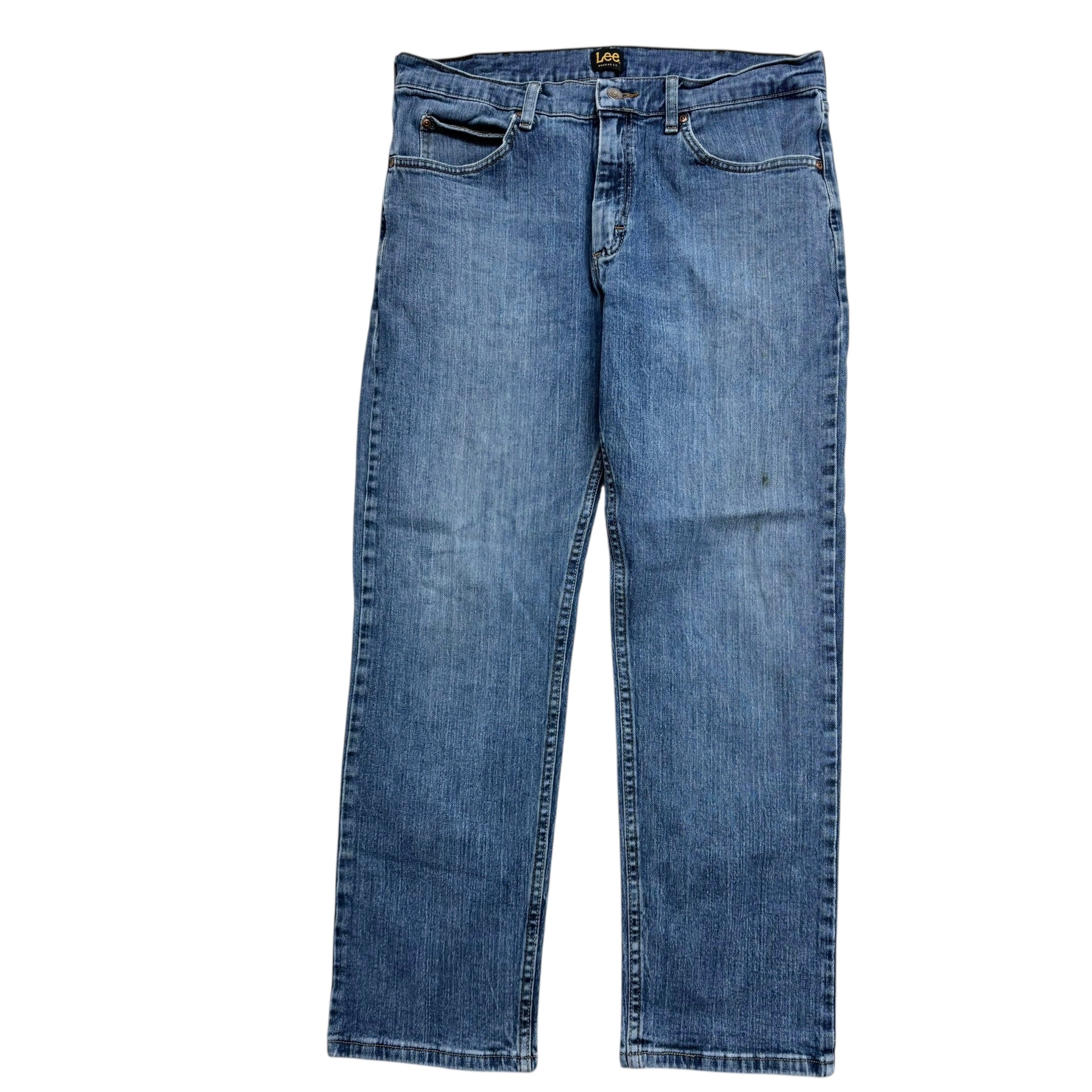 Lee Jeans W34 L29 Mens Mid Blue Regular Straight Fit Stretch Denim