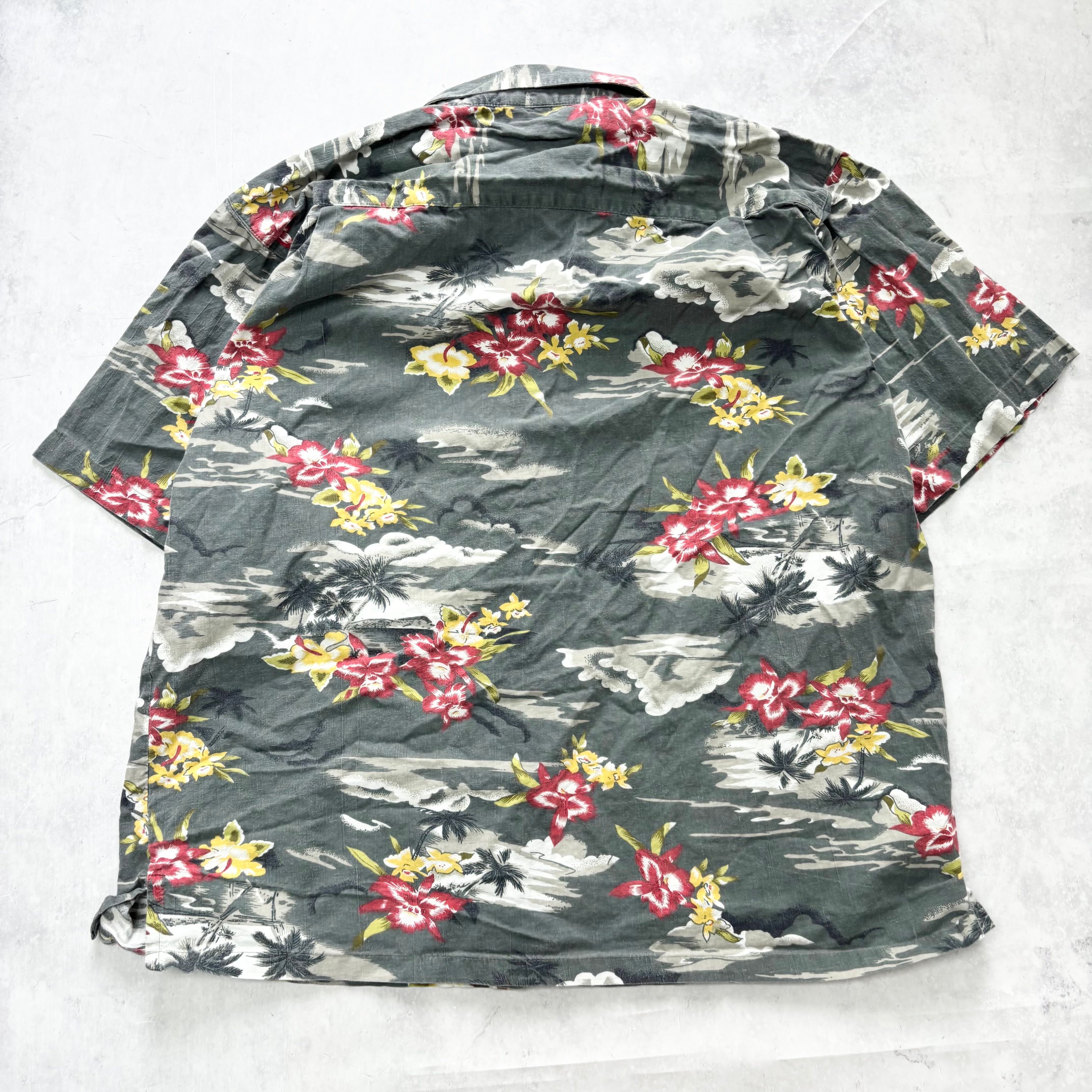 Vintage Hawaiian Shirt Mens XL Grey Floral Aloha Short Sleeve