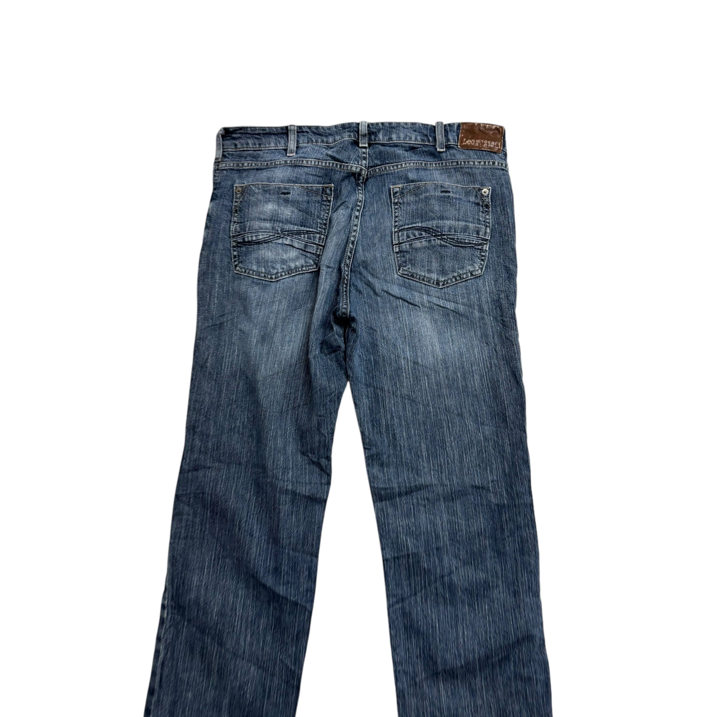 Lee Jeans W34 L32 Mens Mid Blue Regular Straight Fit Stretch Denim (E)