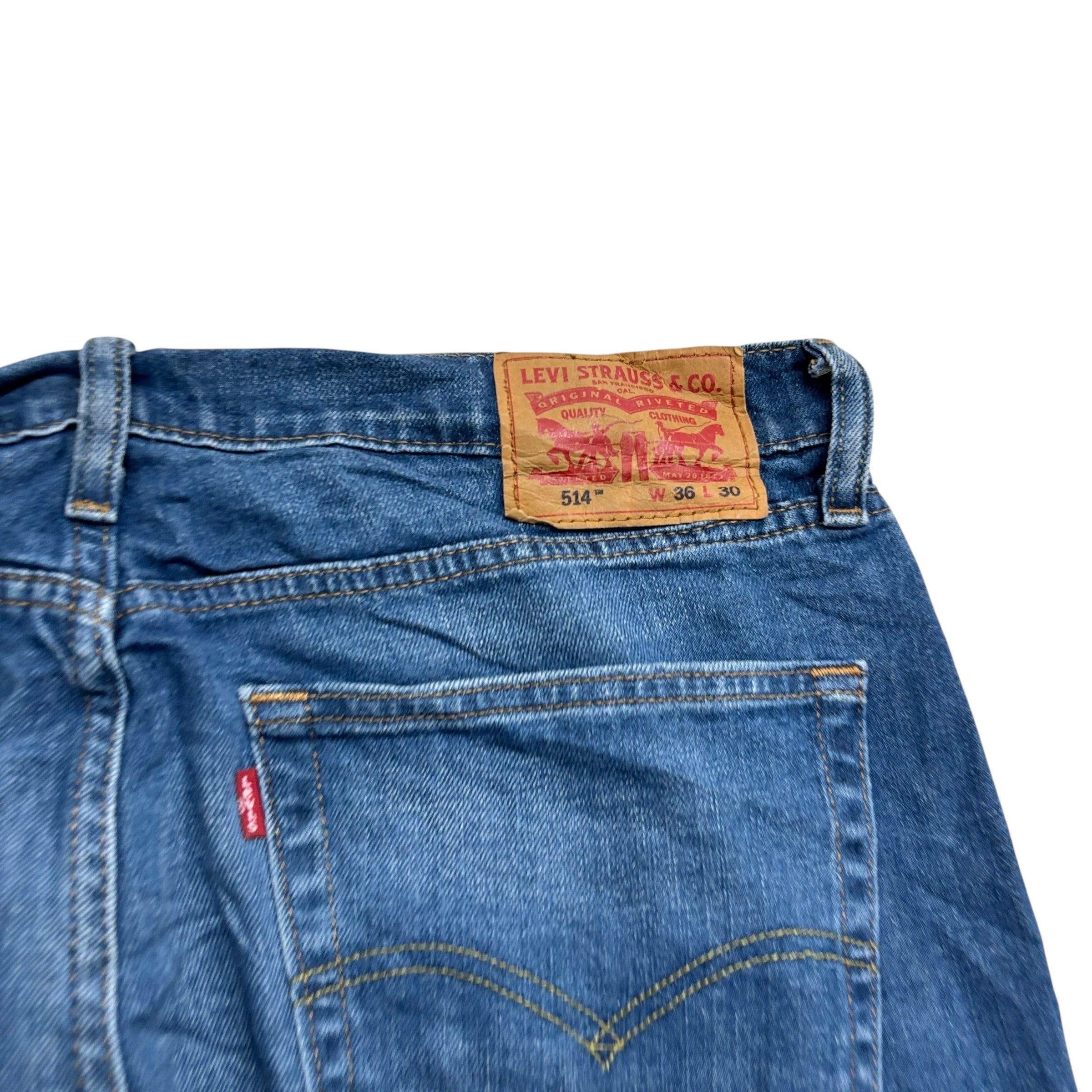 Levis 514 Jeans W36 L30 Mens Navy Blue Regular Straight Fit Stretch Denim (E)