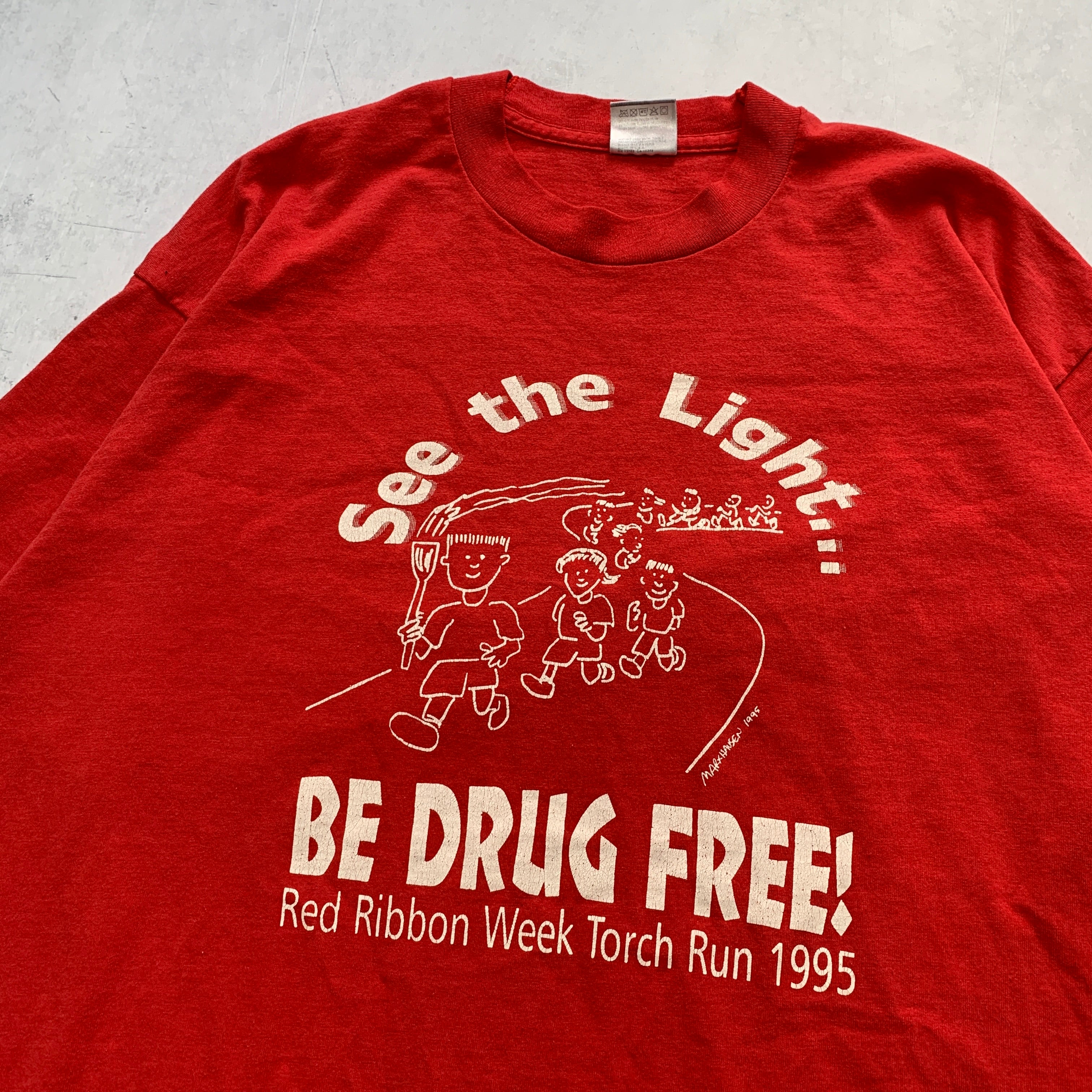 Vintage T Shirt Mens XL Red Single Stitch Graphic Print 90s USA Run Race