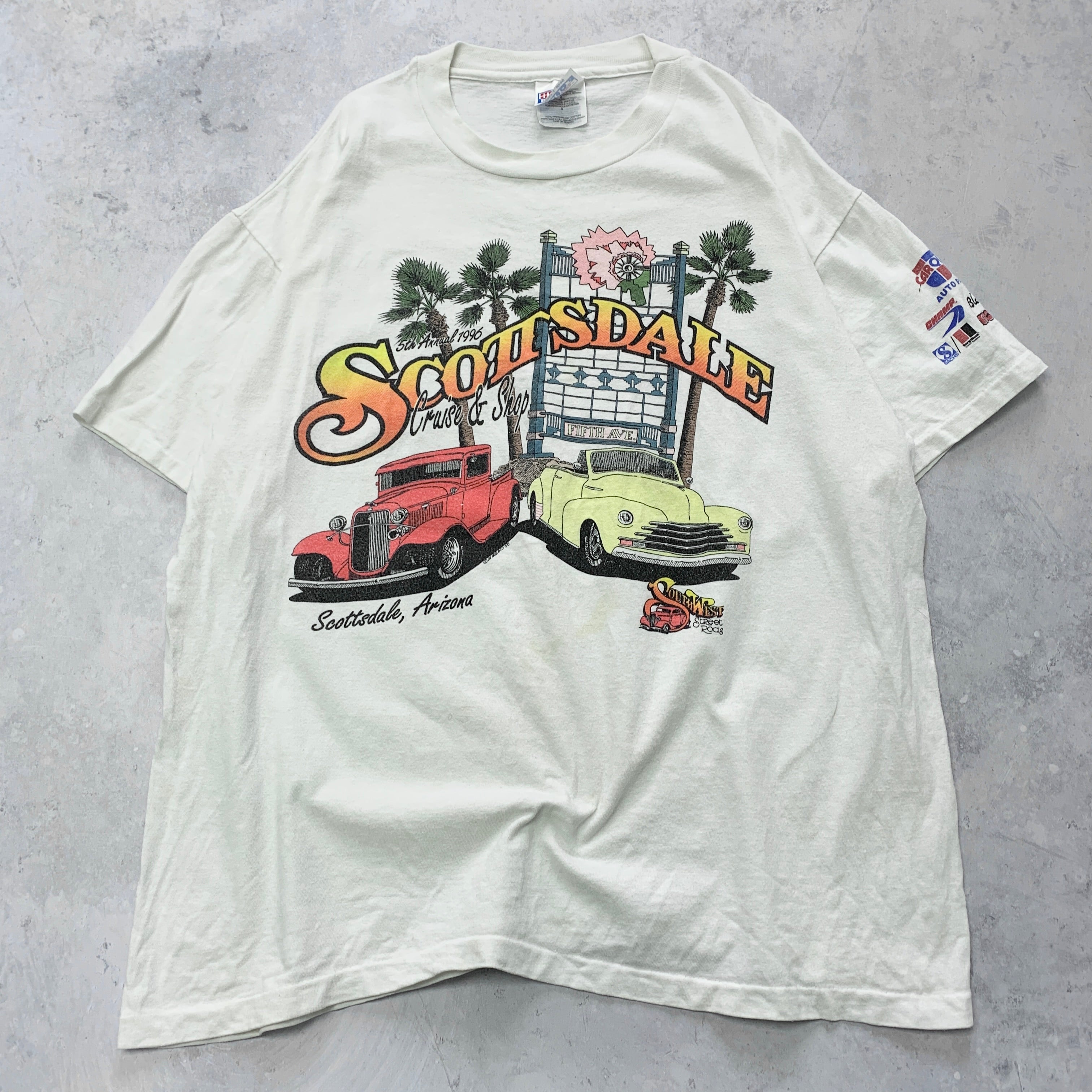 Vintage T Shirt Mens Large White Single Stitch Graphic Print 90s USA Tourist Car