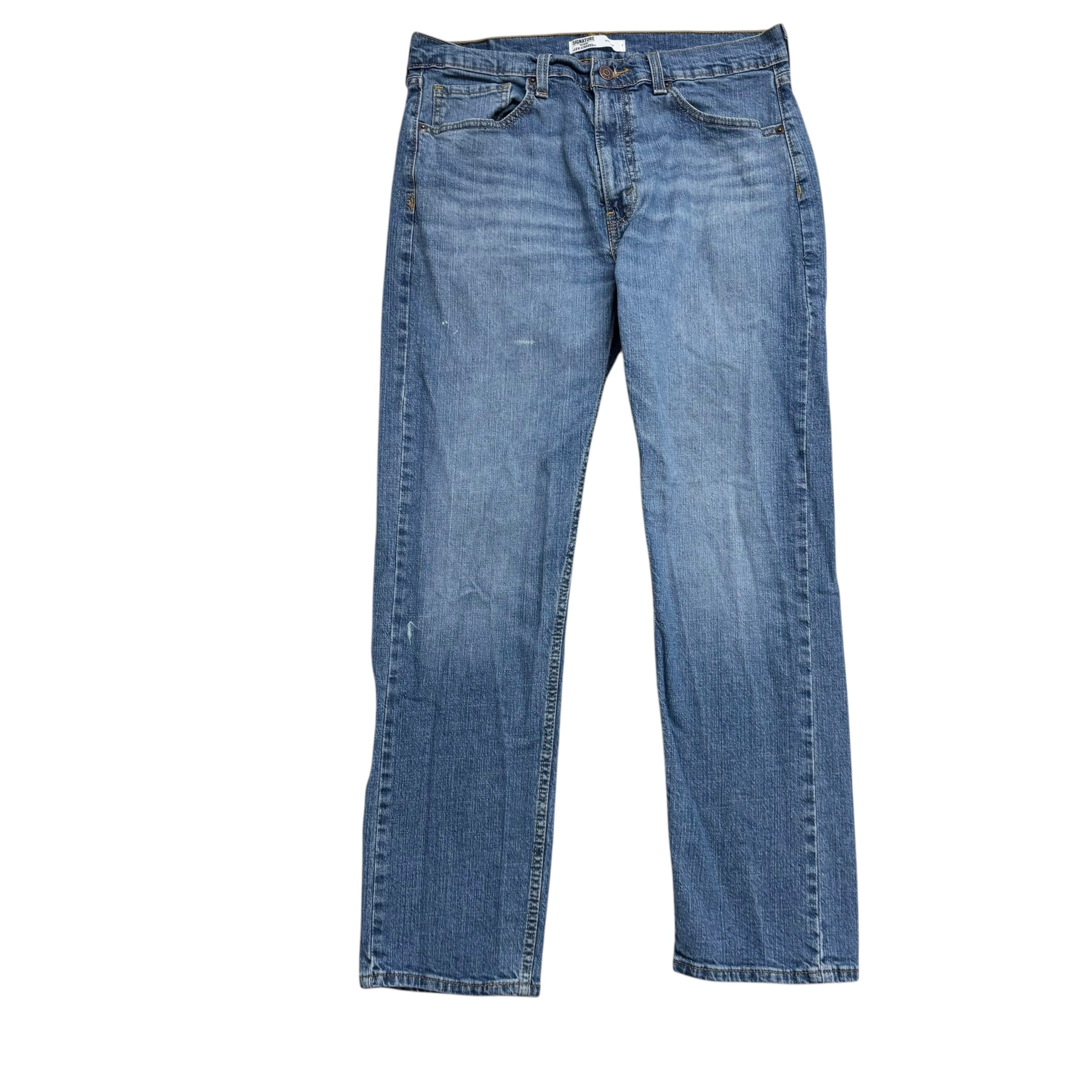Levis Signature Jeans W33 L30 Mens Mid Blue Regular Straight Fit Stretch (F)