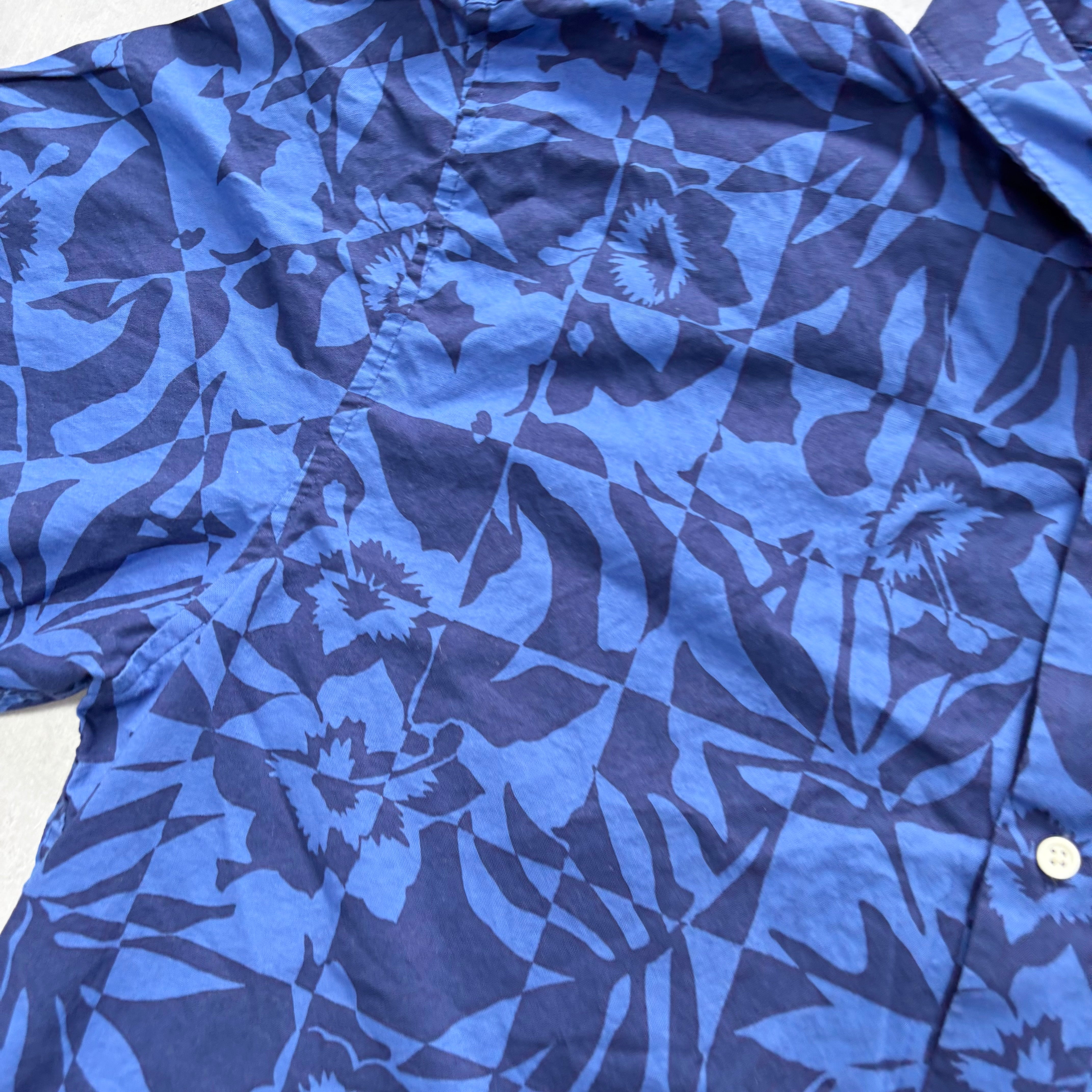 Hawaiian Shirt Mens XXL Blue Floral Aloha Short Sleeve Cotton (E)