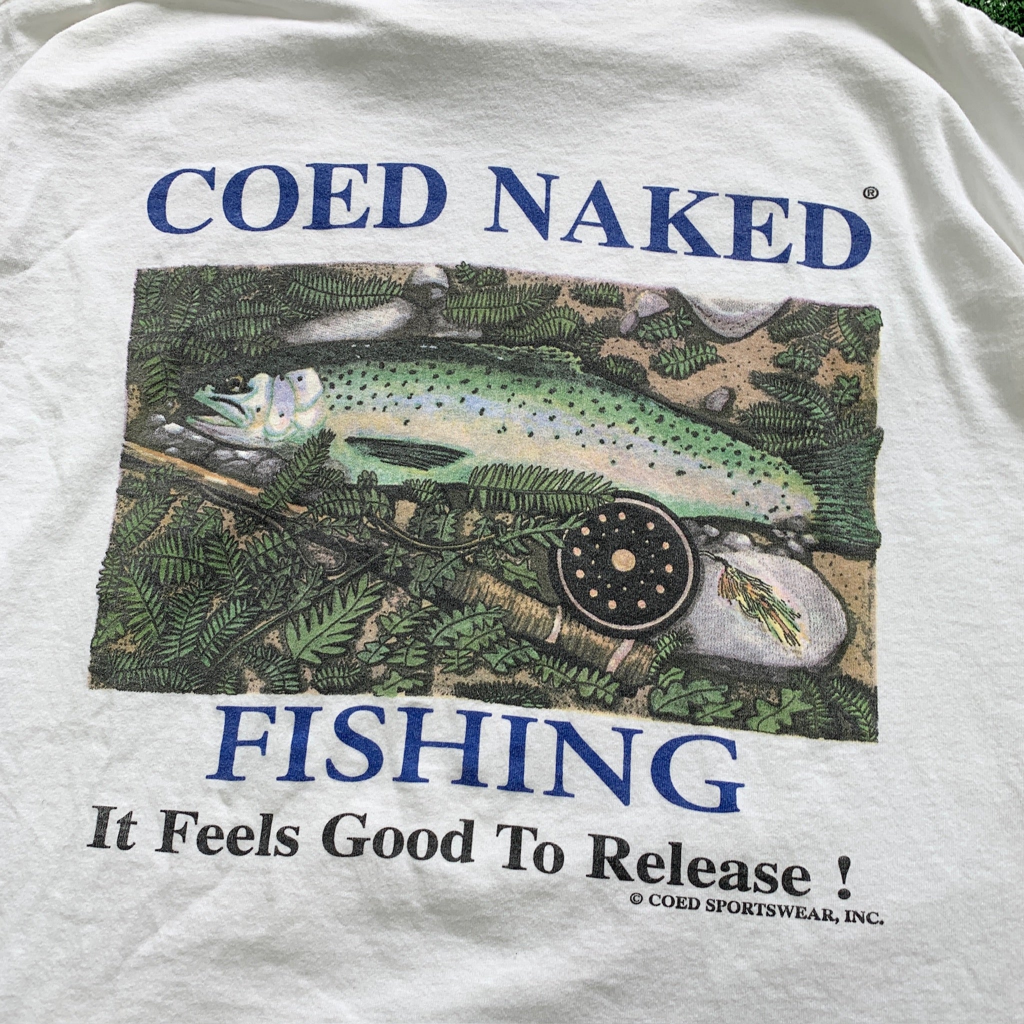 Vintage T Shirt Mens XXL White Single Stitch Graphic Print 90s Funny Fishing