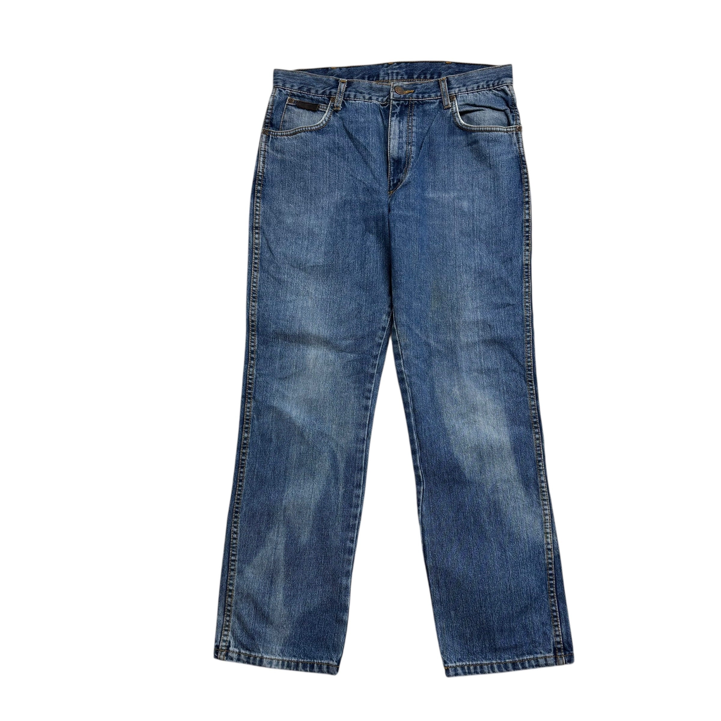 Wrangler Texas Jeans W33 L30 Mens Mid Blue Regular Straight Fit Denim (F)